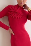 Red Long Sleeve Flower Maxi Dress