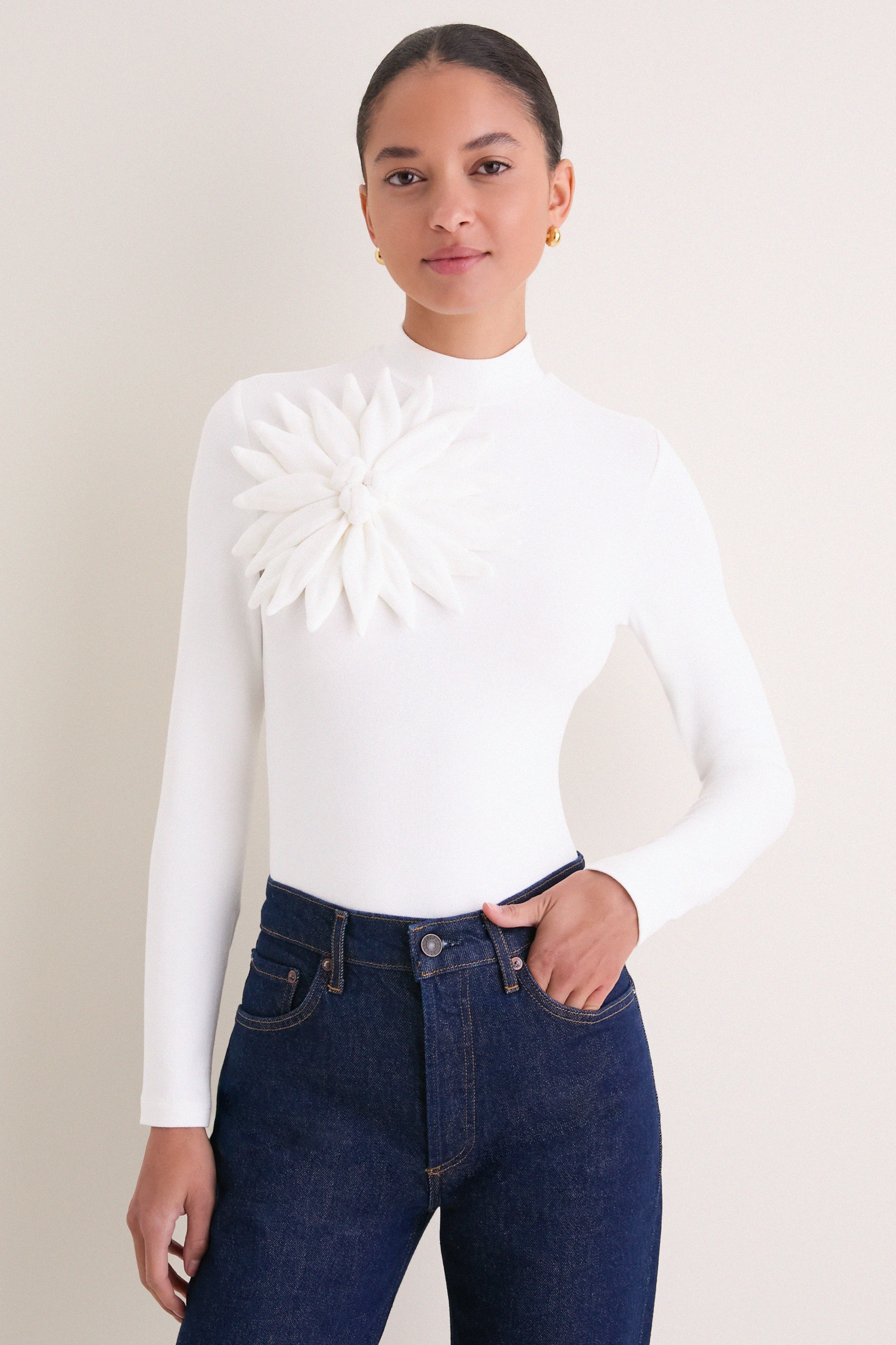 Off-White Long Sleeve Flower Top | Farm Rio