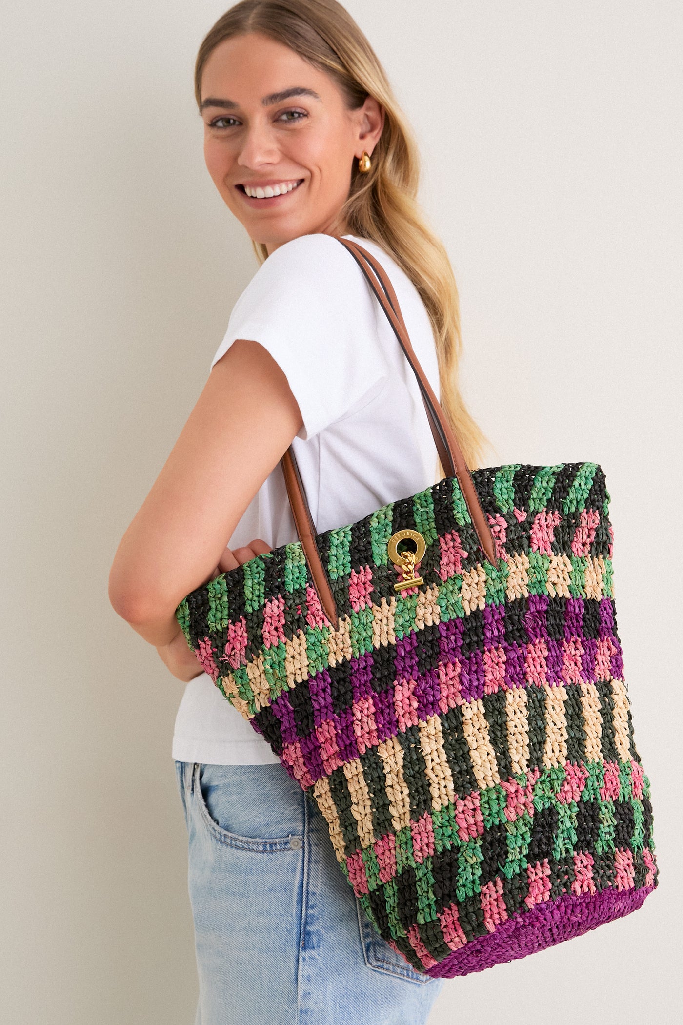 Berry Multi Striped Raffia Veronica Beard Tote