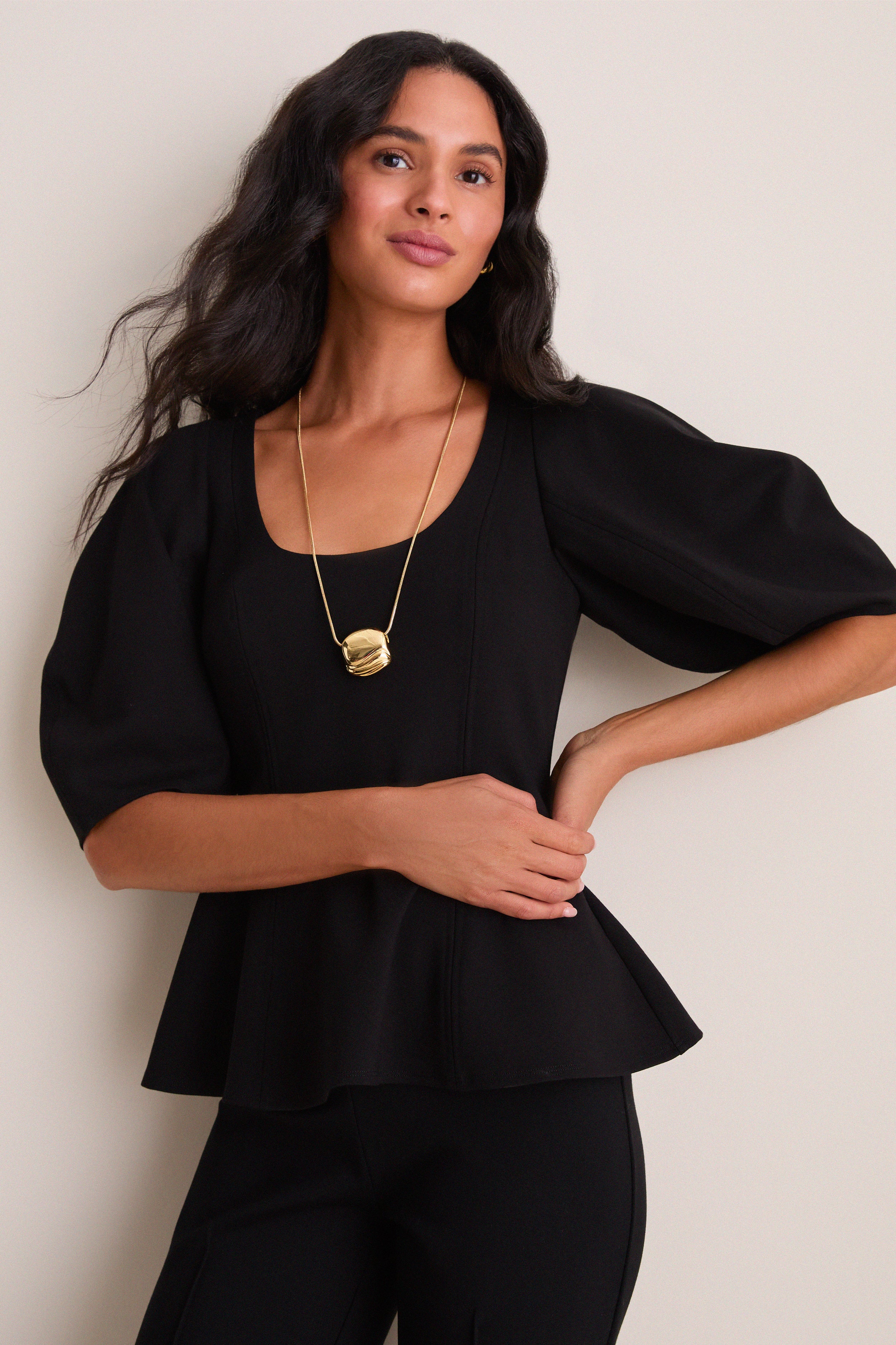 Black Bebe Ponte Peplum Top | Apiece Apart