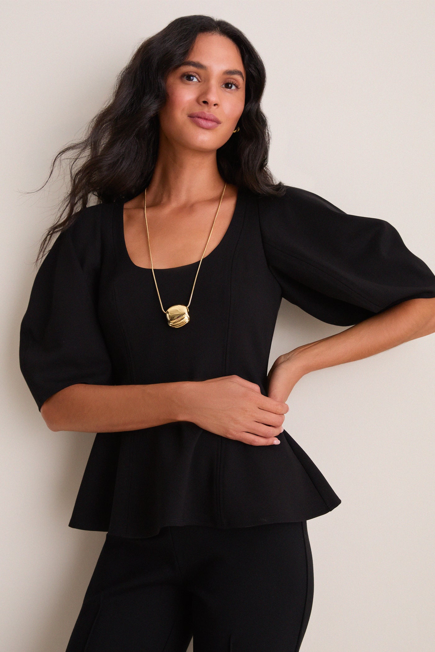 Black Bebe Ponte Peplum Top