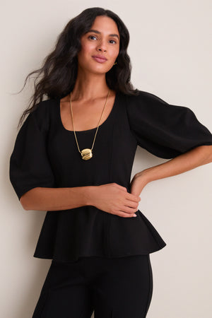 Black Bebe Ponte Peplum Top