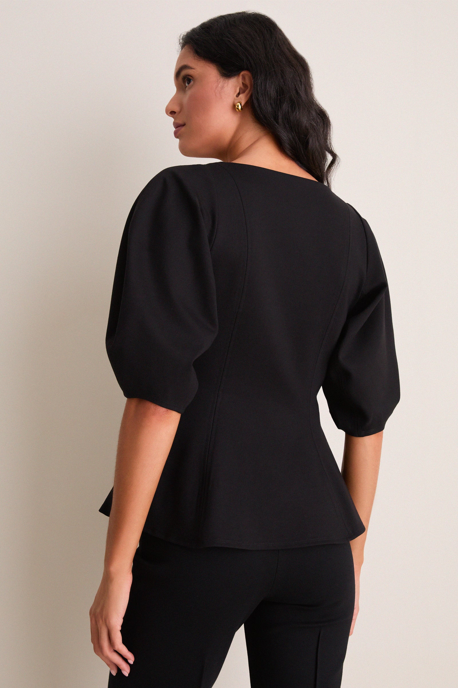 Black Bebe Ponte Peplum Top