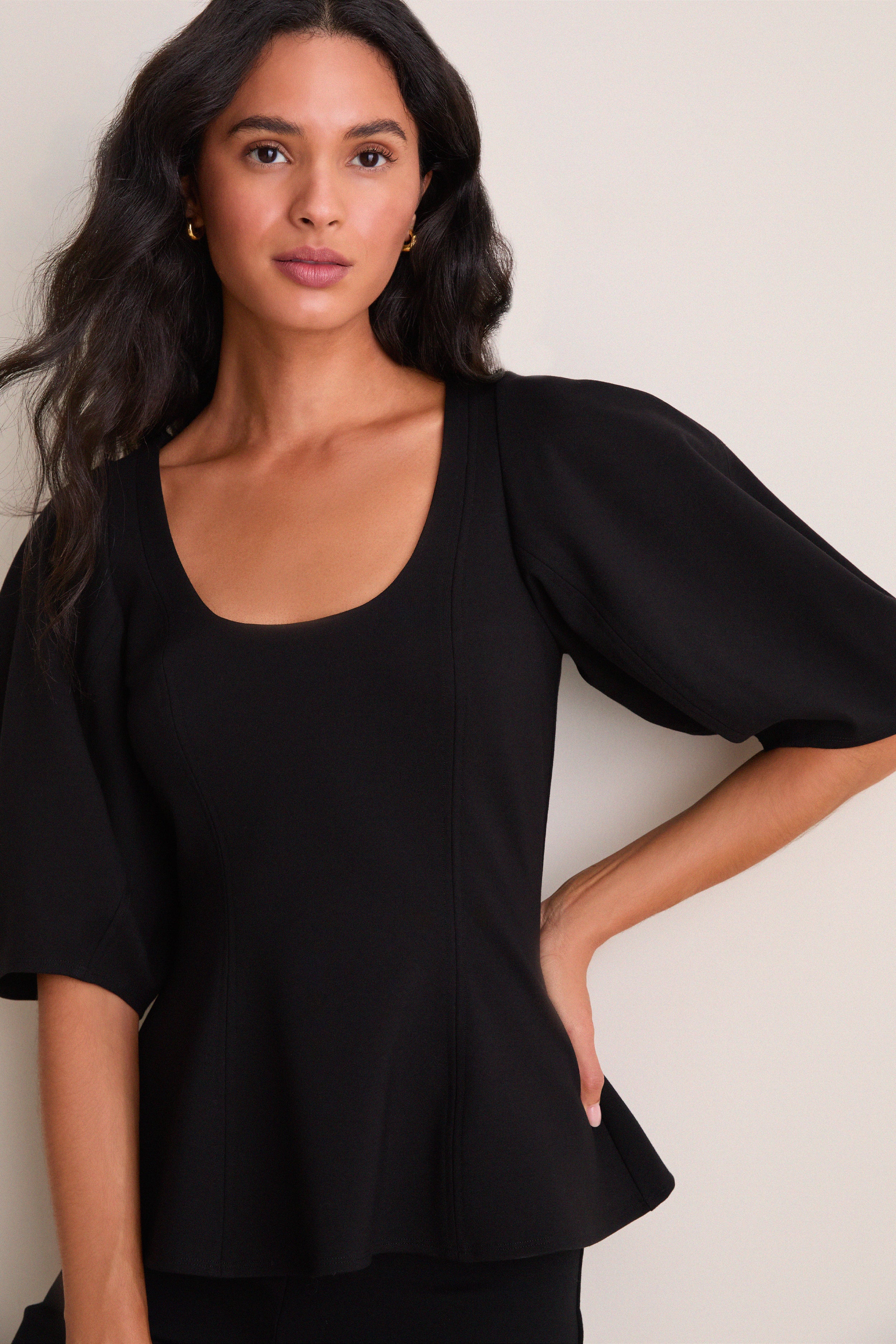 Black Bebe Ponte Peplum Top | Apiece Apart