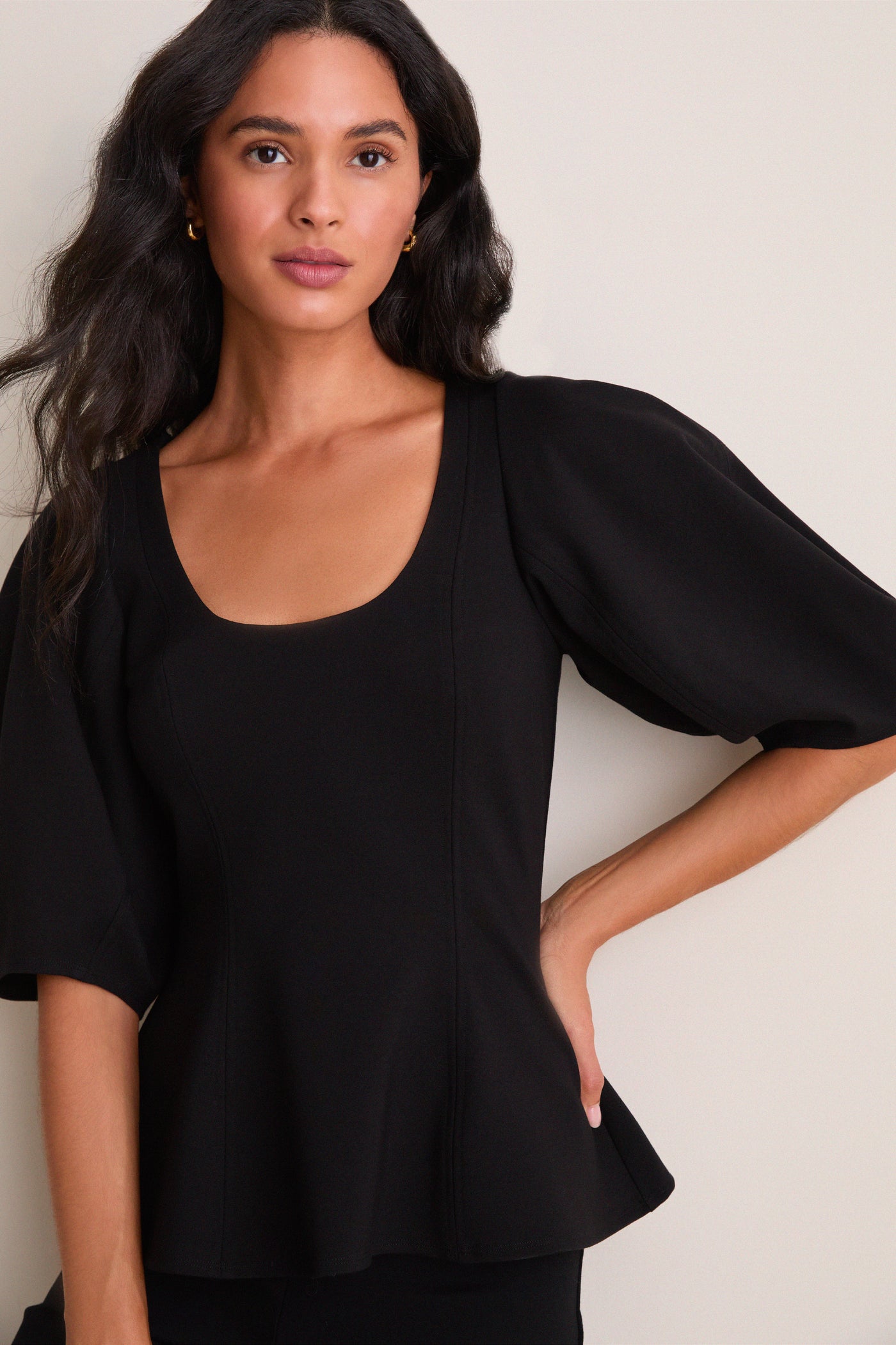 Black Bebe Ponte Peplum Top
