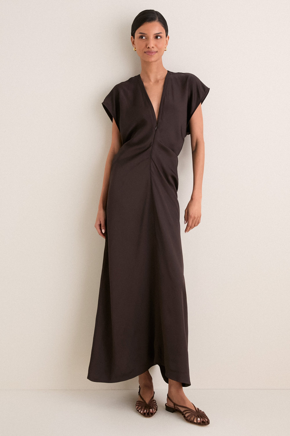 Black Coffee Monde Drape Bias Maxi Dress