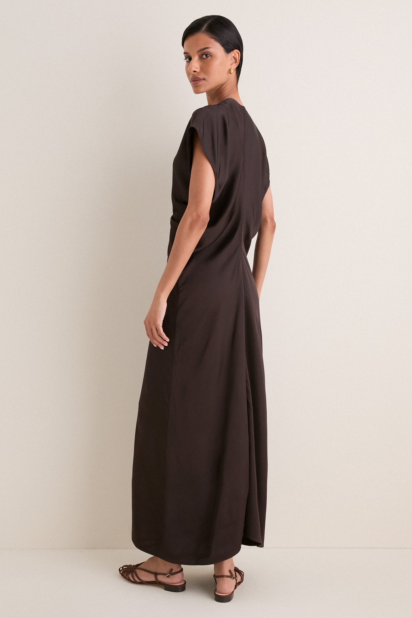 Black Coffee Monde Drape Bias Maxi Dress