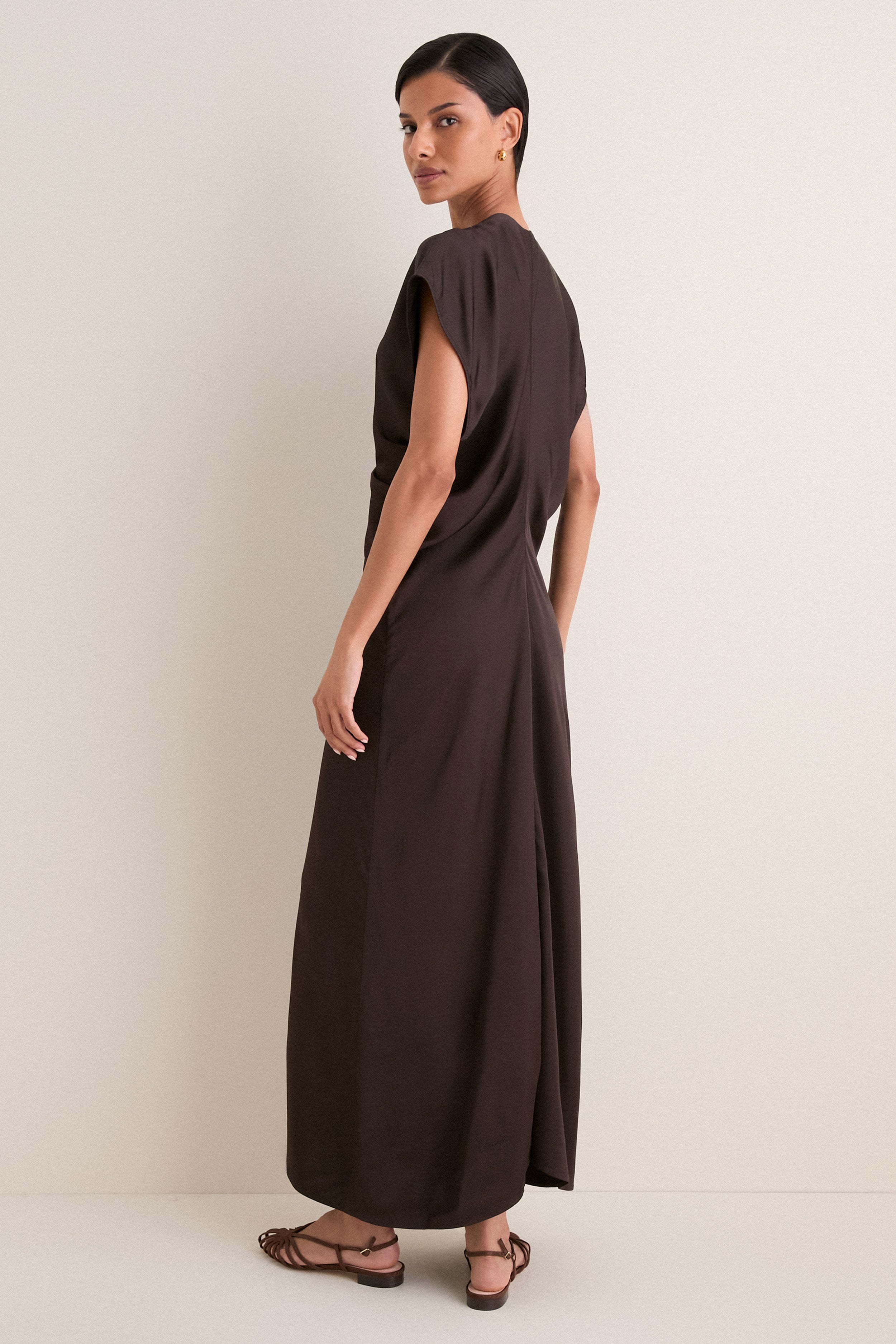 Black Coffee Monde Drape Bias Maxi Dress