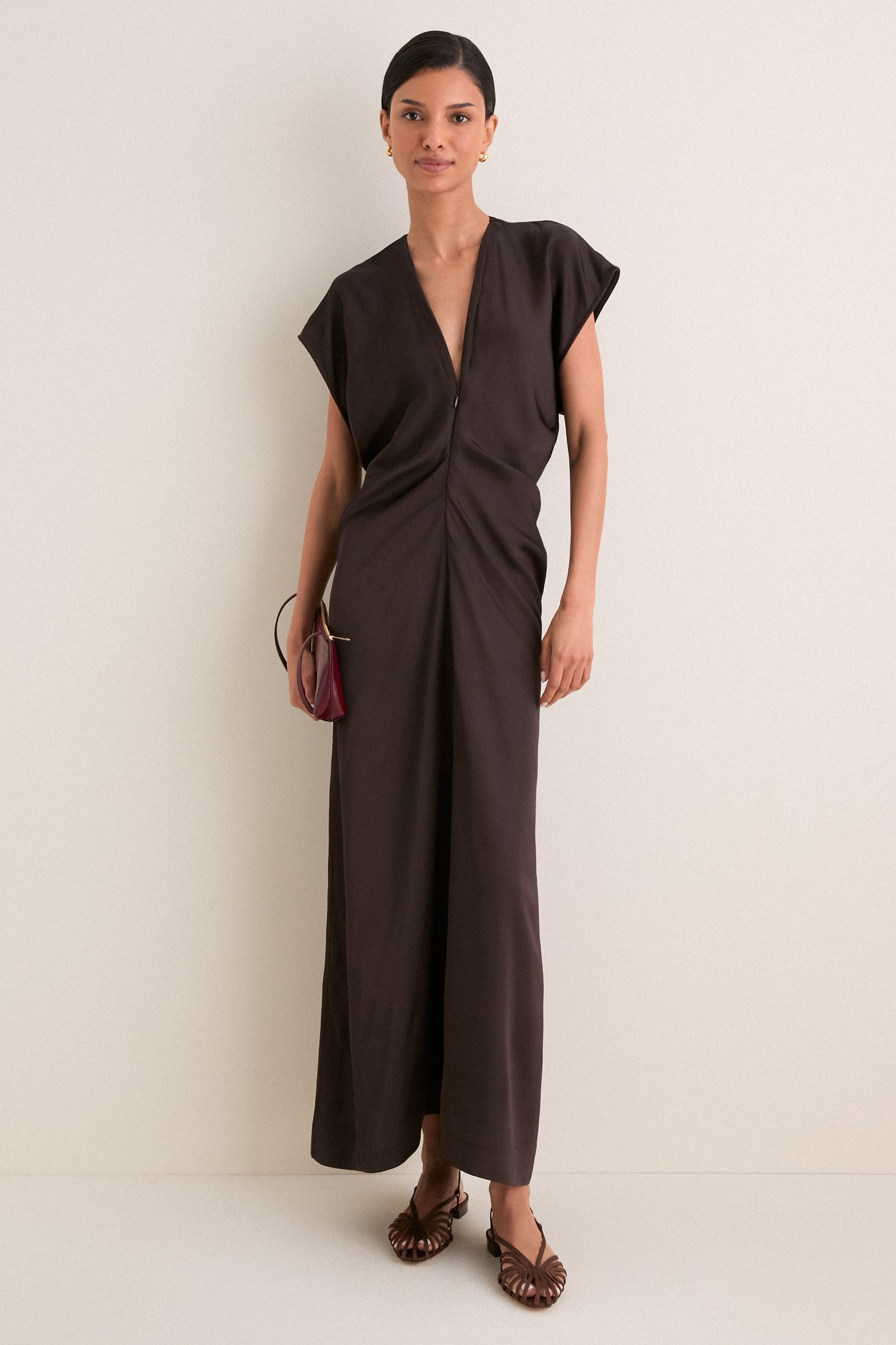 Black Coffee Monde Drape Bias Maxi Dress