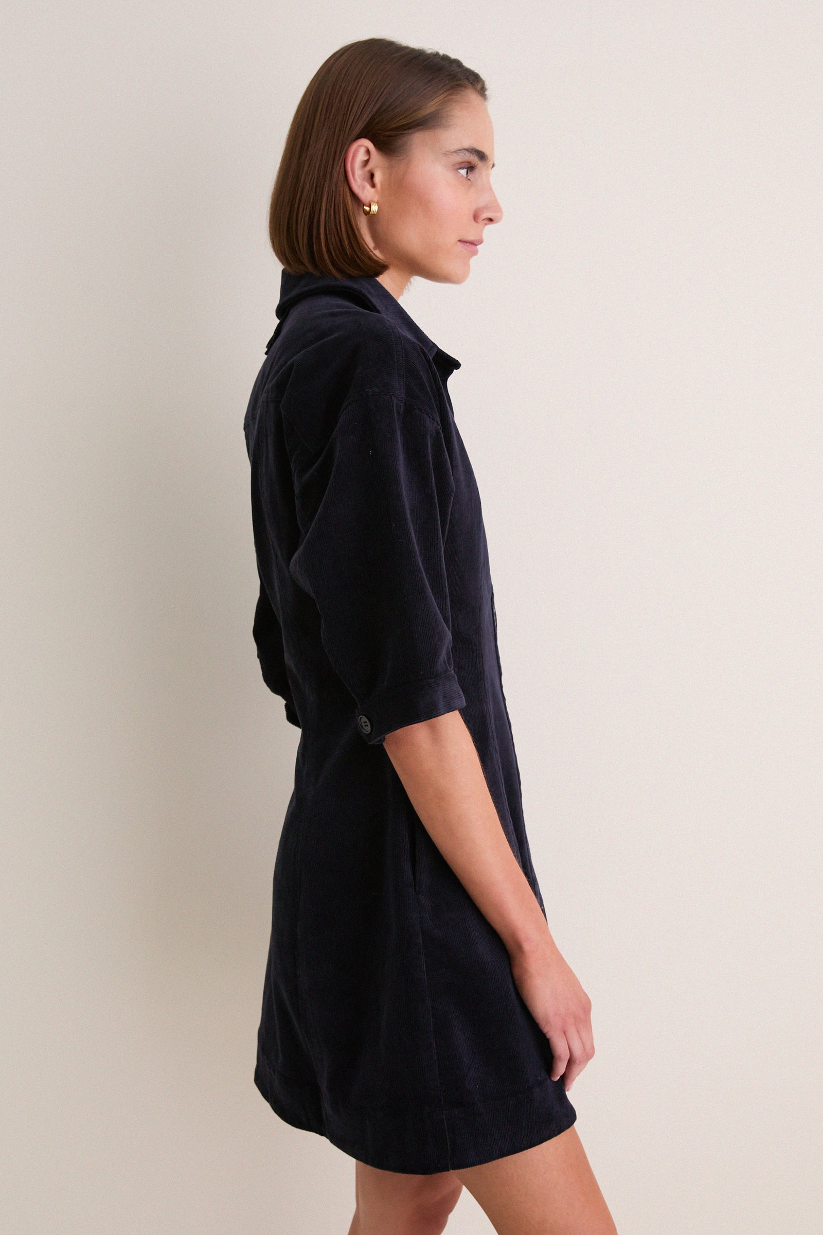 Navy Corduroy Luz Mini Dress