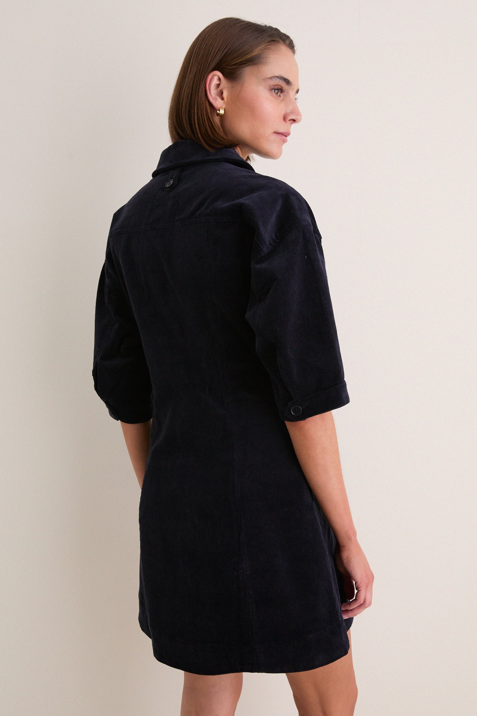 Navy Corduroy Luz Mini Dress