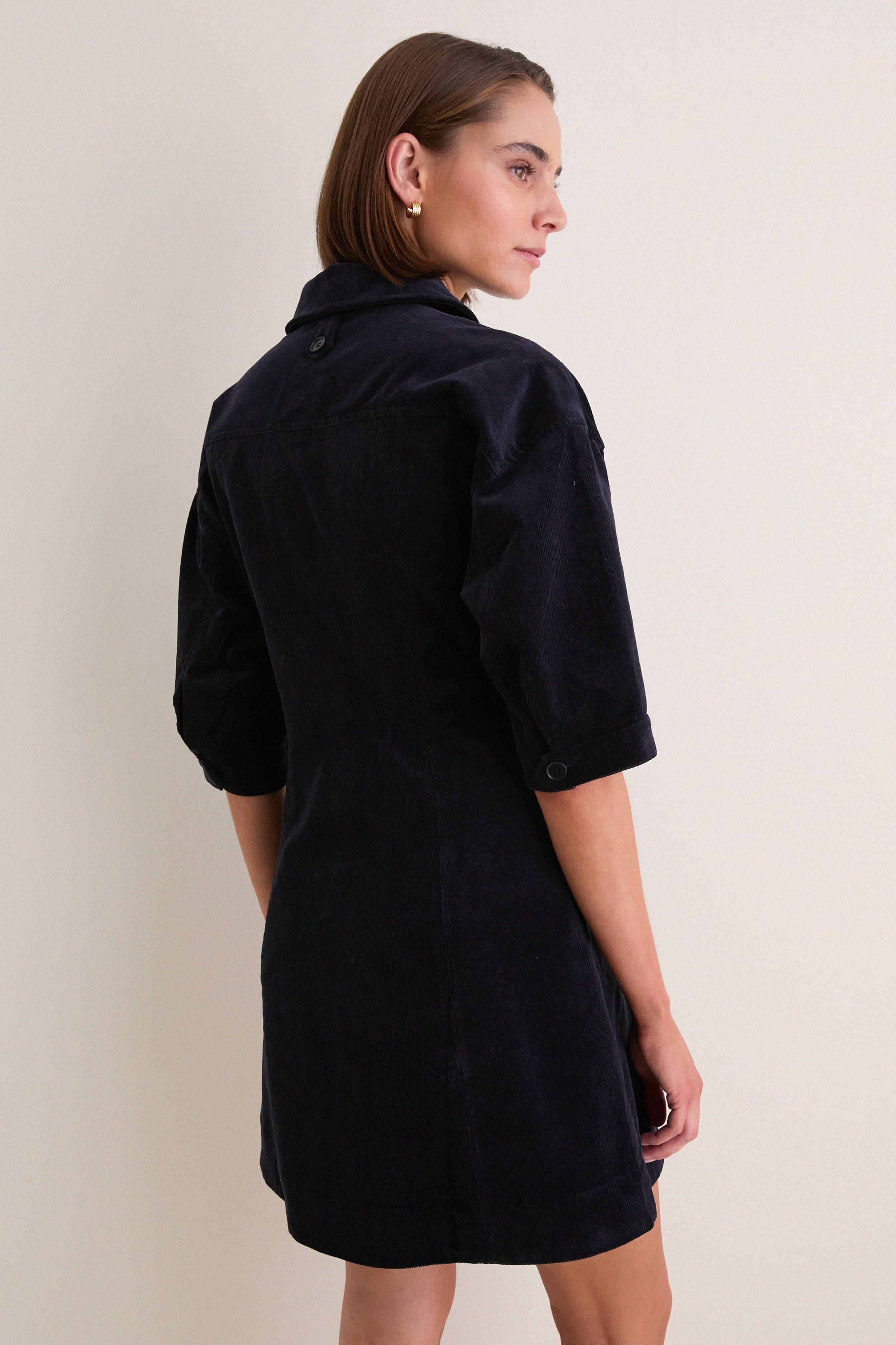 Navy Corduroy Luz Mini Dress