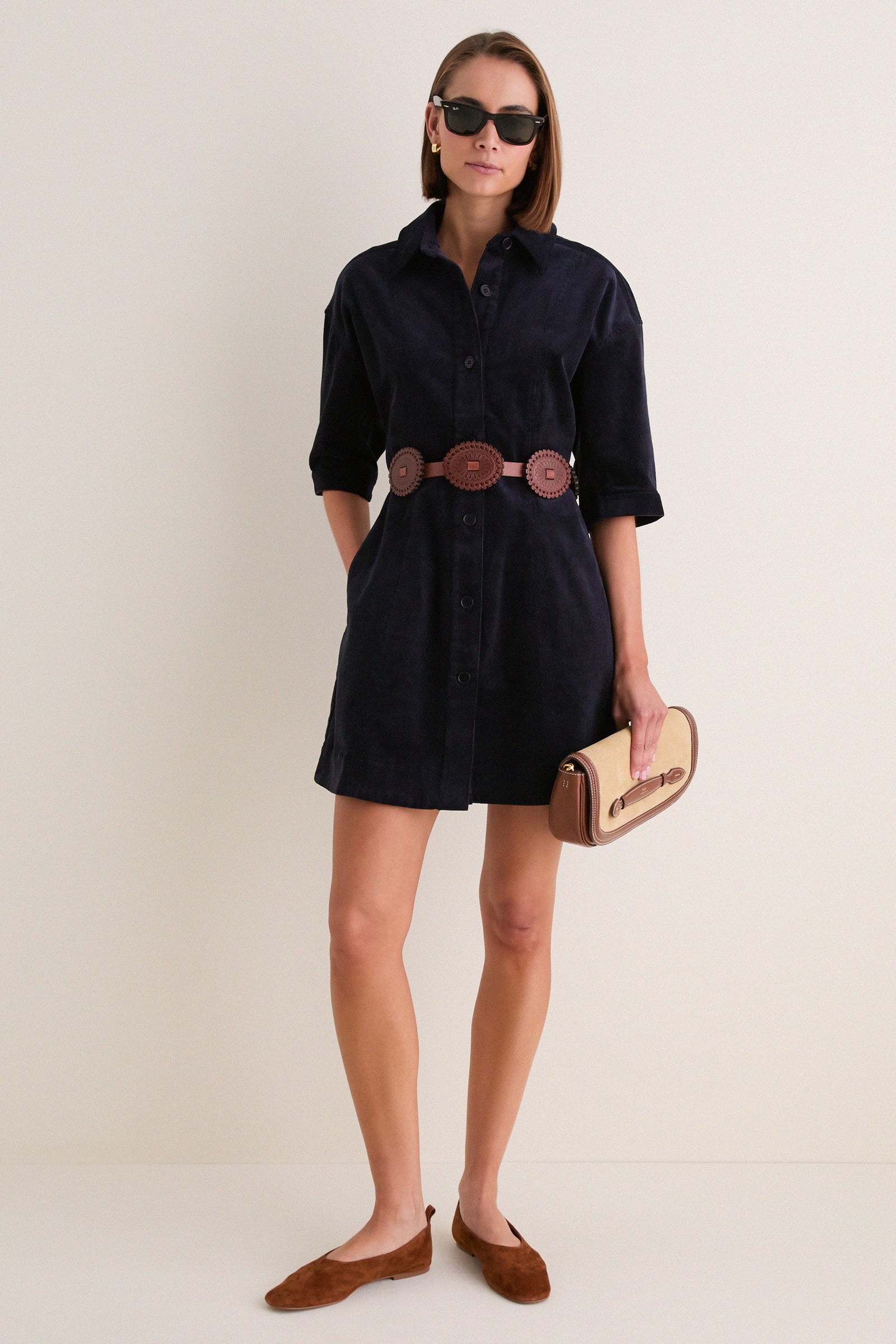 Navy Corduroy Luz Mini Dress