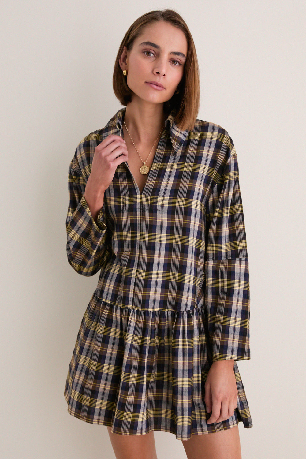 Basket Weave Plaid Romana Mini Dress