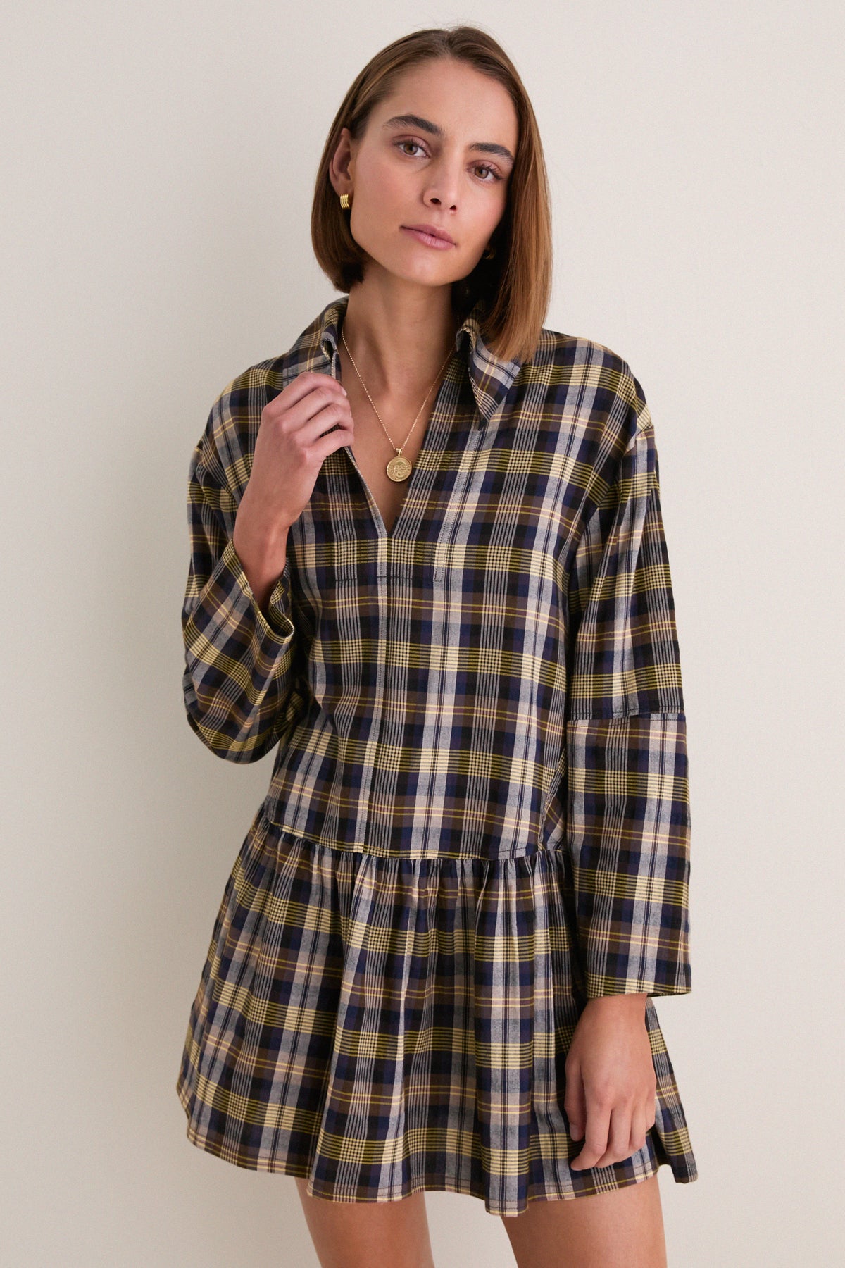 Basket Weave Plaid Romana Mini Dress