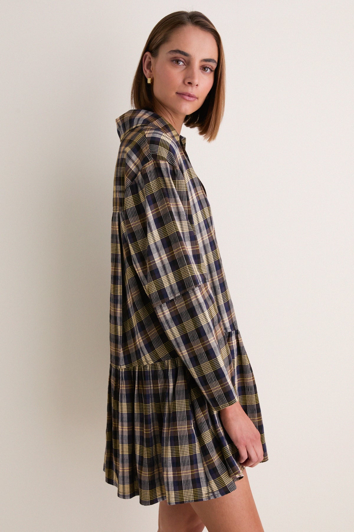 Basket Weave Plaid Romana Mini Dress