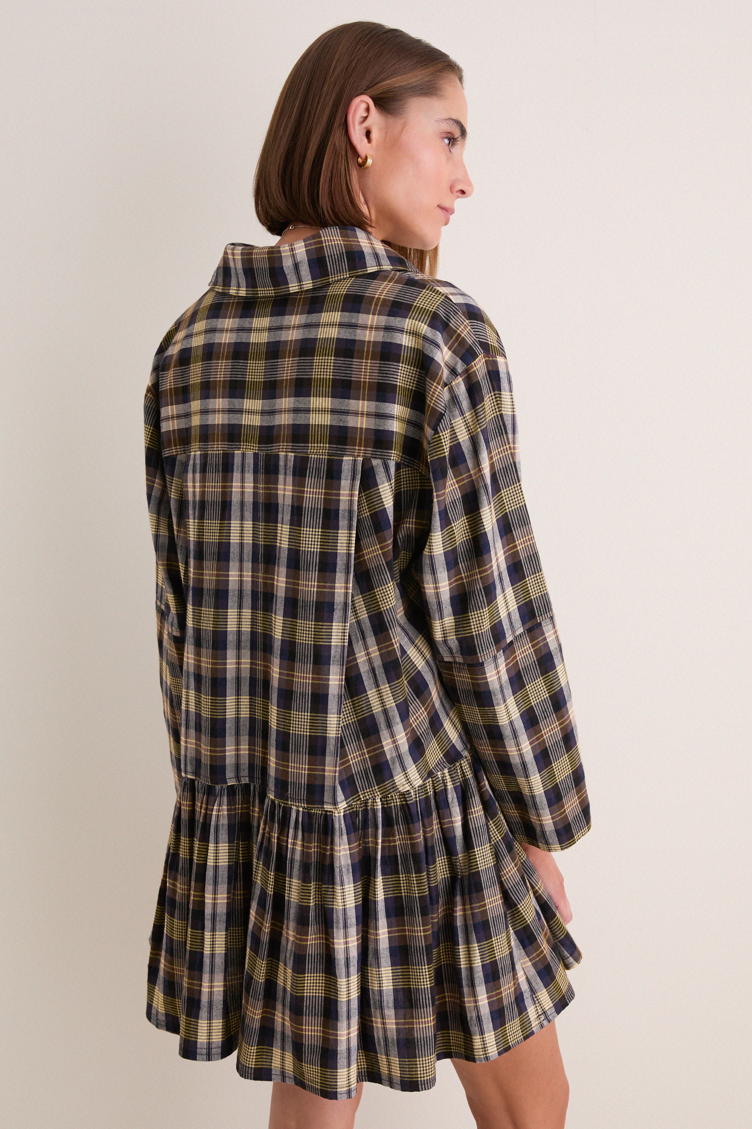 Basket Weave Plaid Romana Mini Dress