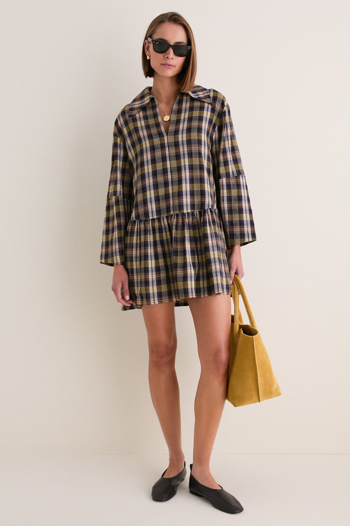 Basket Weave Plaid Romana Mini Dress