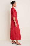 Riding Red Noor Button Front Maxi Dress