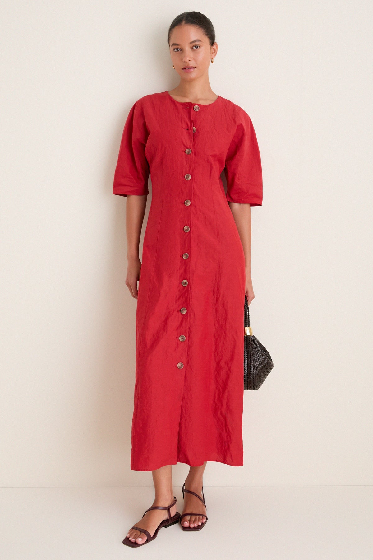 Riding Red Noor Button Front Maxi Dress