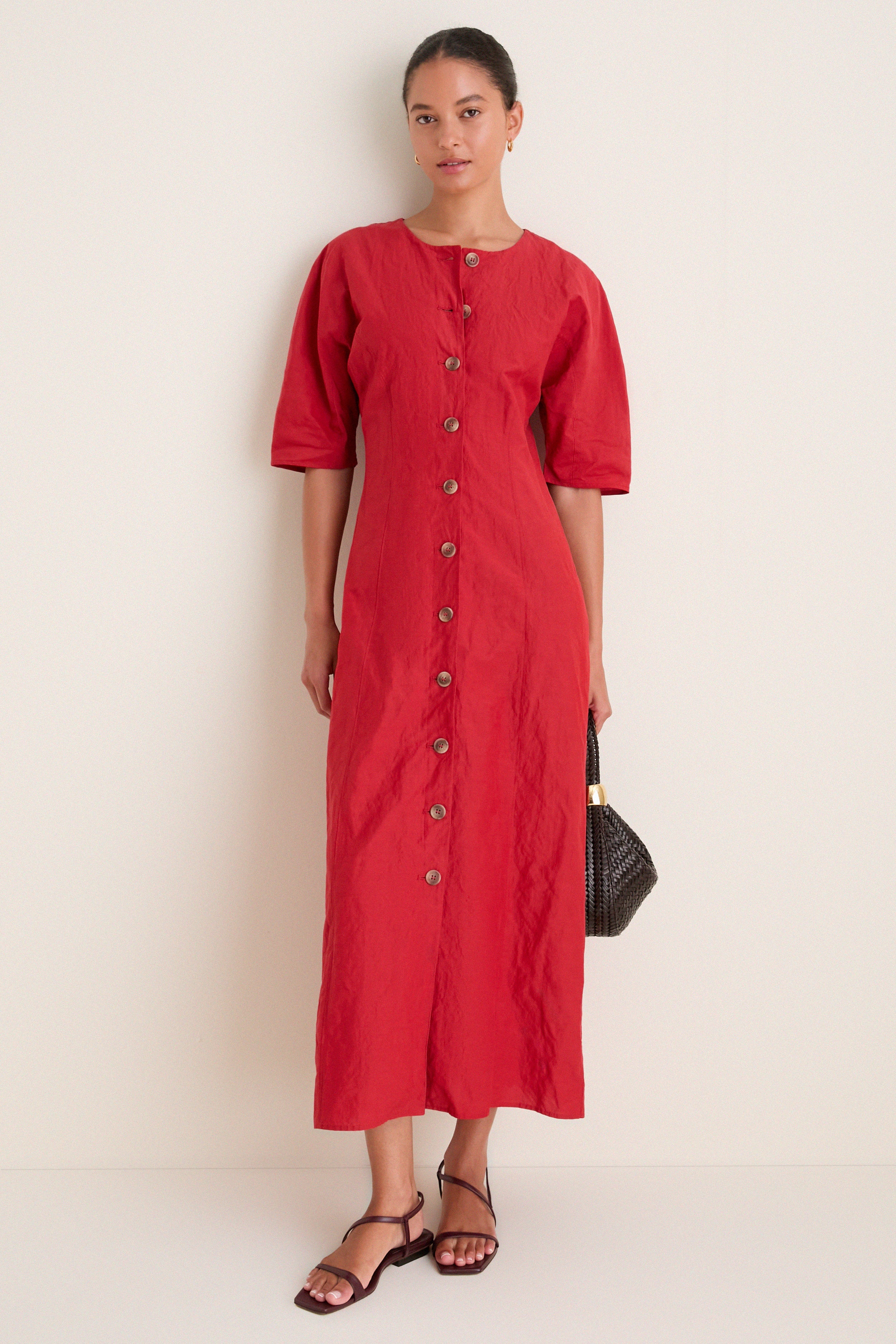 Riding Red Noor Button Front Maxi Dress