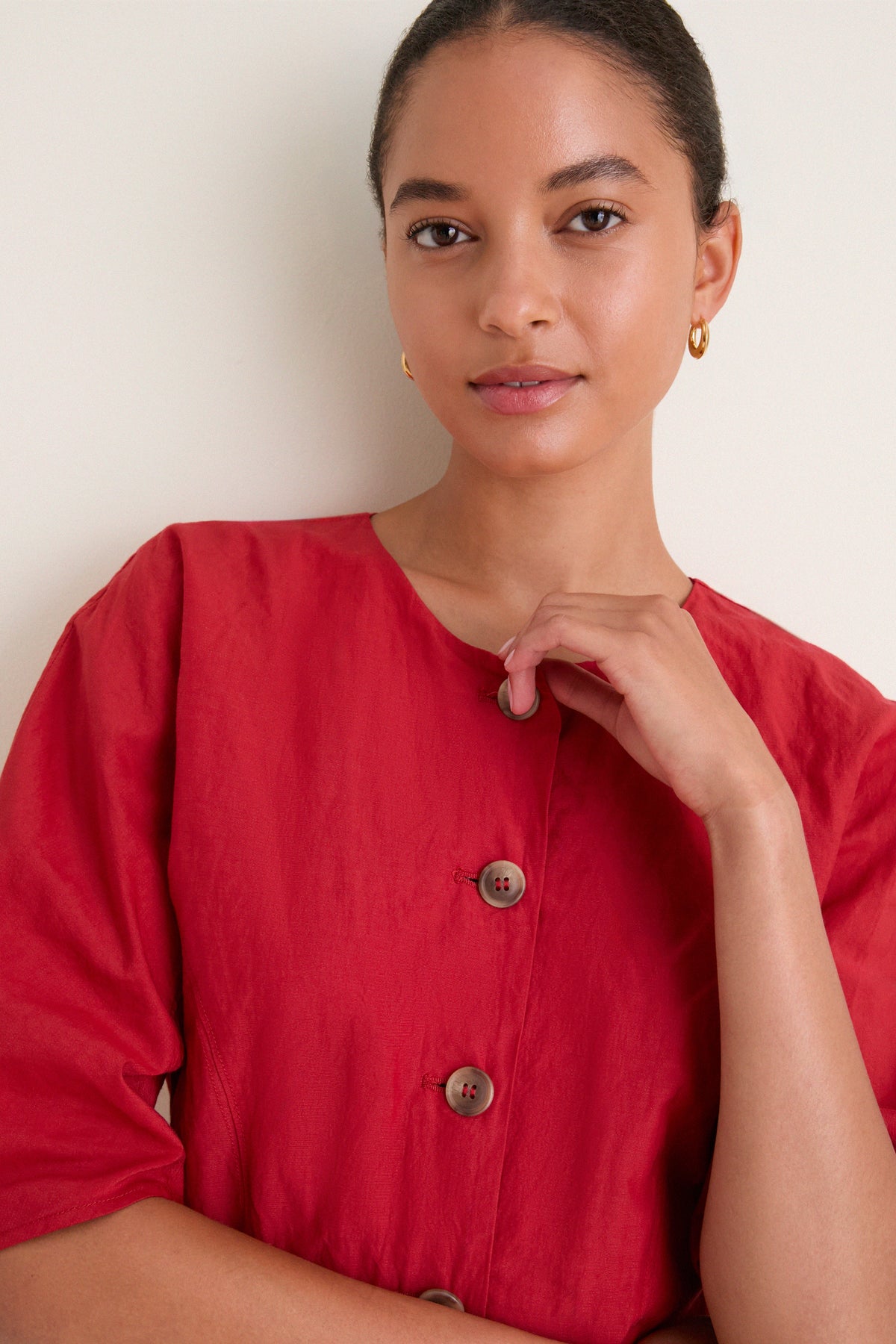 Riding Red Noor Button Front Maxi Dress