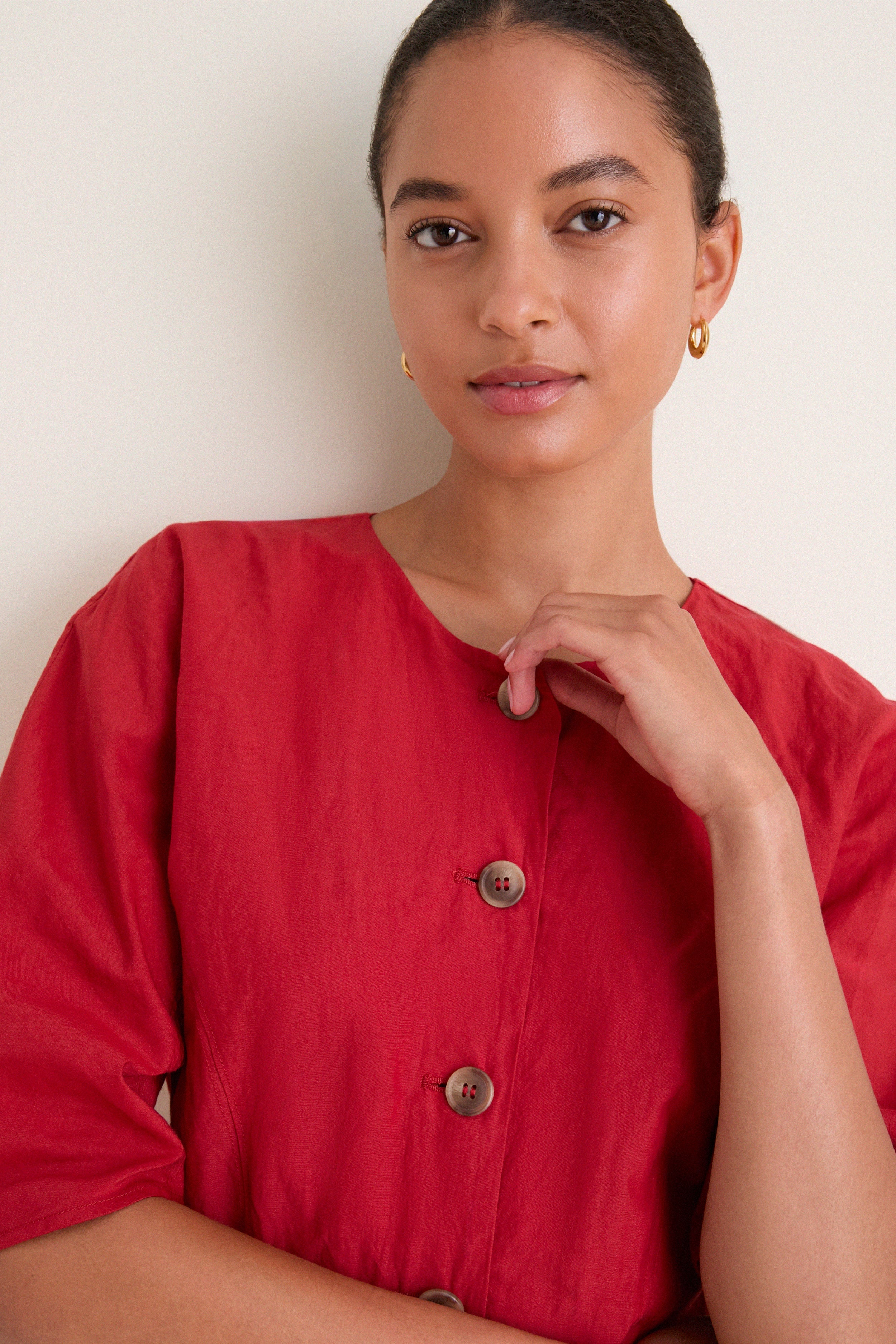 Riding Red Noor Button Front Maxi Dress
