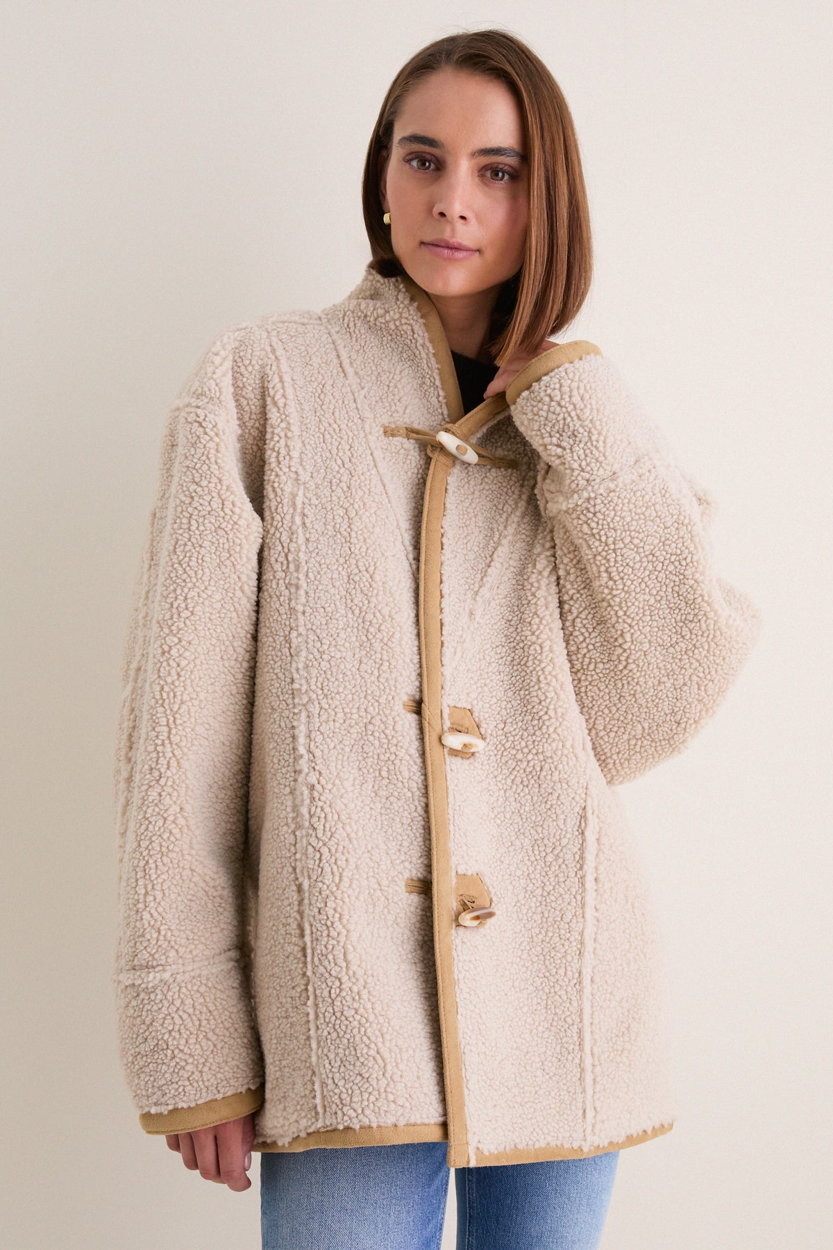 Tan Aspen Reversible Shearling Toggle Coat