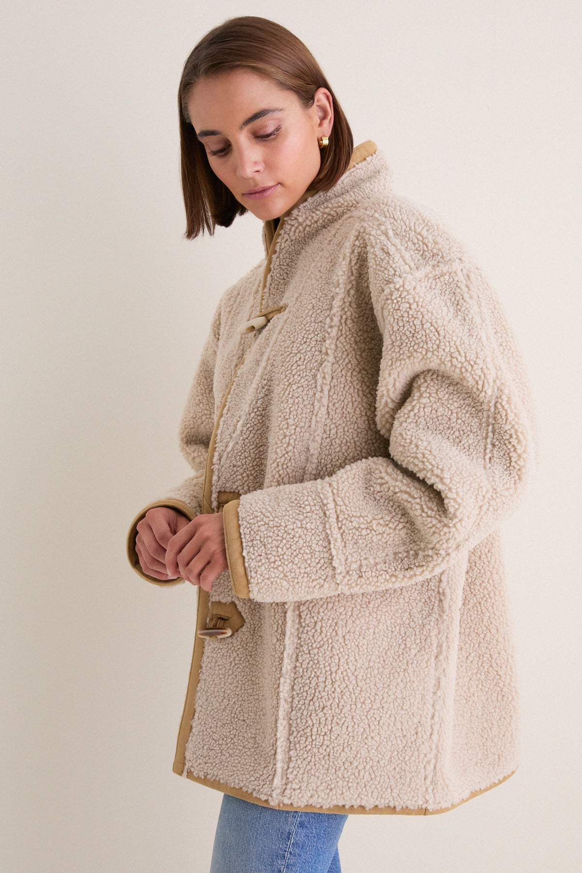 Tan Aspen Reversible Shearling Toggle Coat