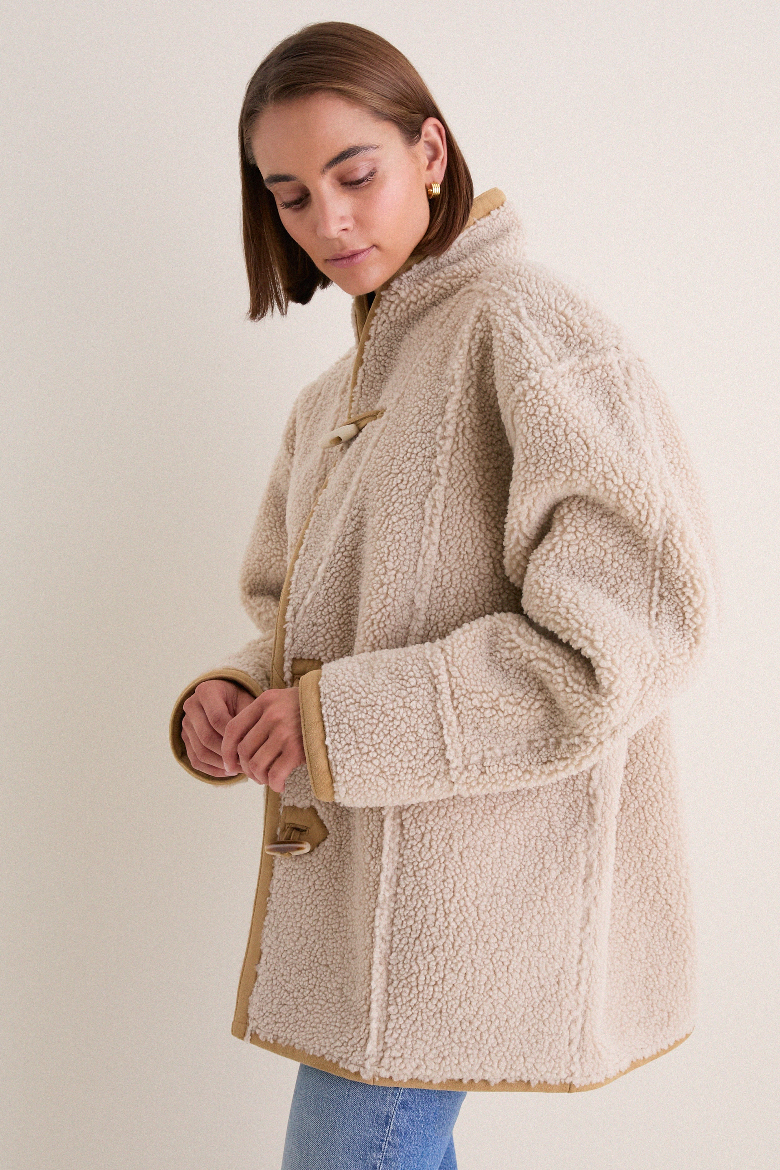 Tan Aspen Reversible Shearling Toggle Coat