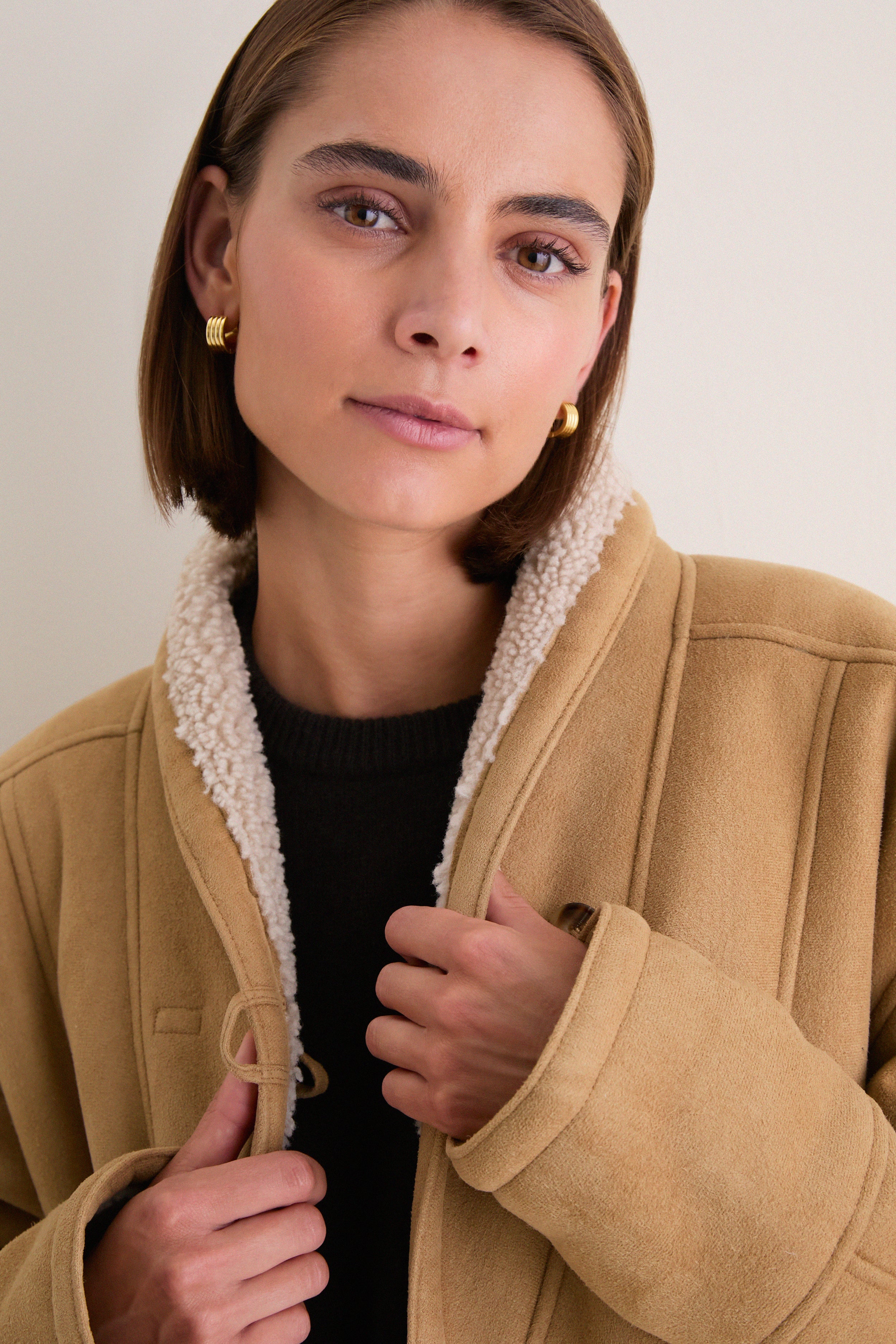 Tan Aspen Reversible Shearling Toggle Coat