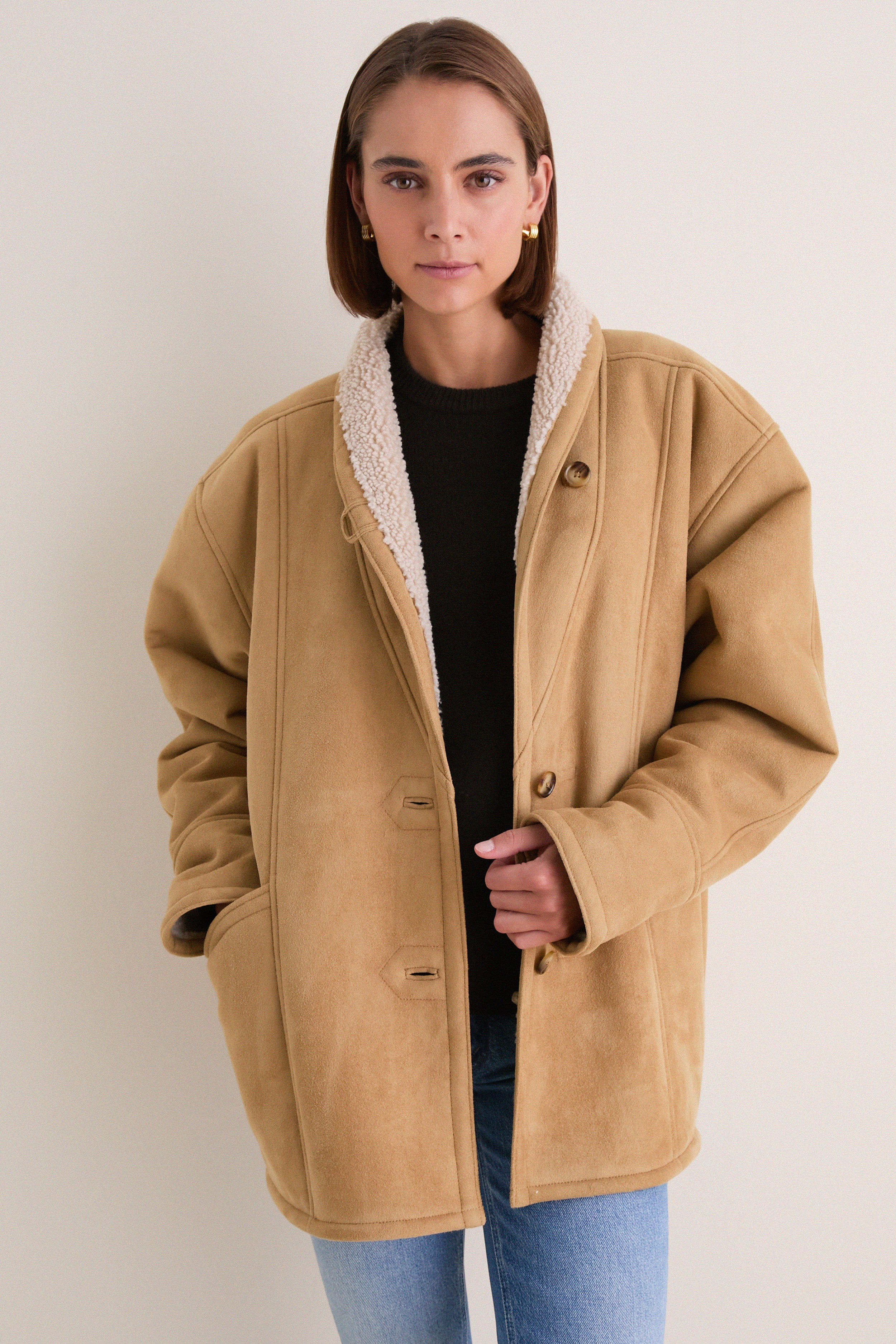 Tan Aspen Reversible Shearling Toggle Coat | Apiece Apart