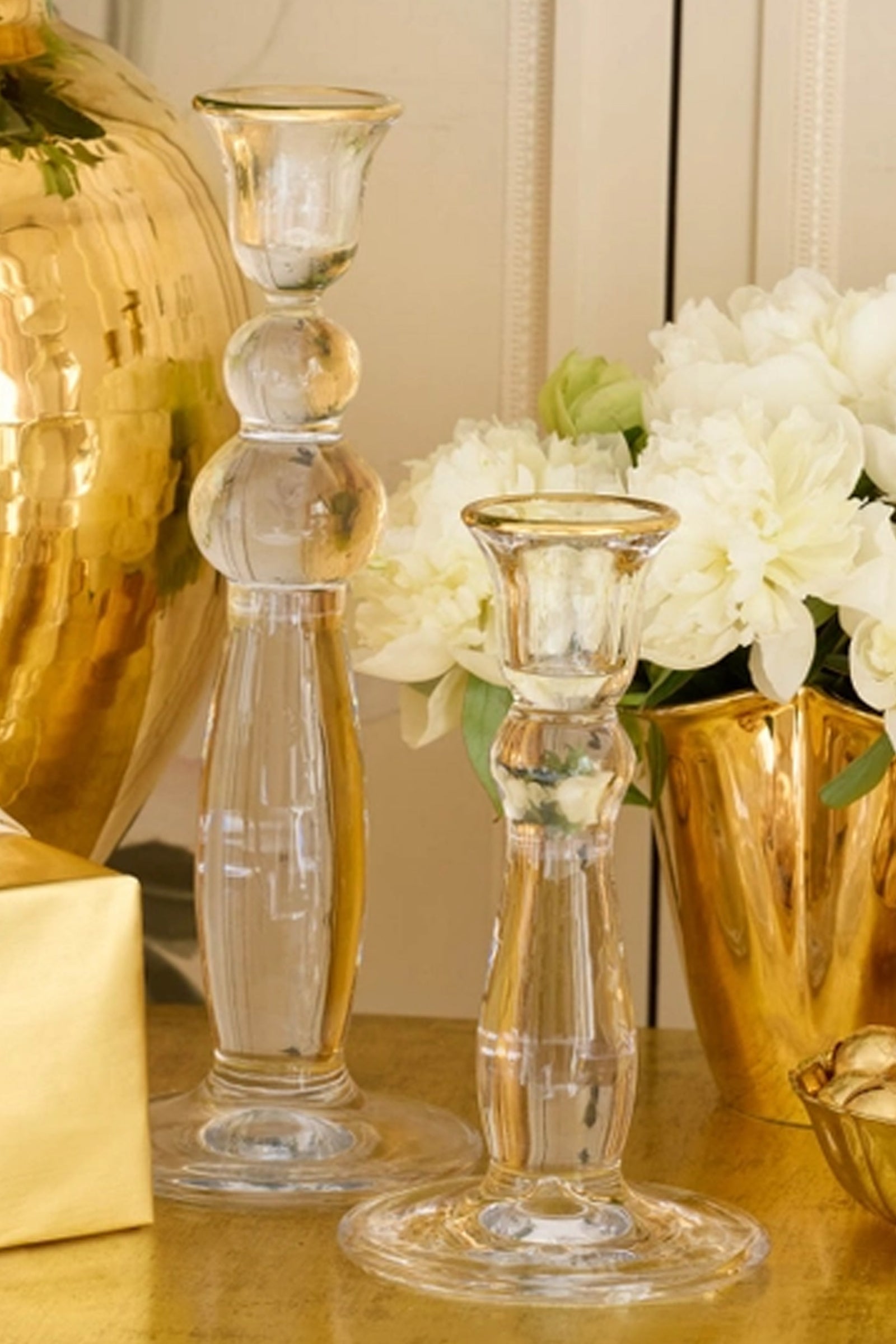 Gold Rim Sancia Tall Taper Candleholders