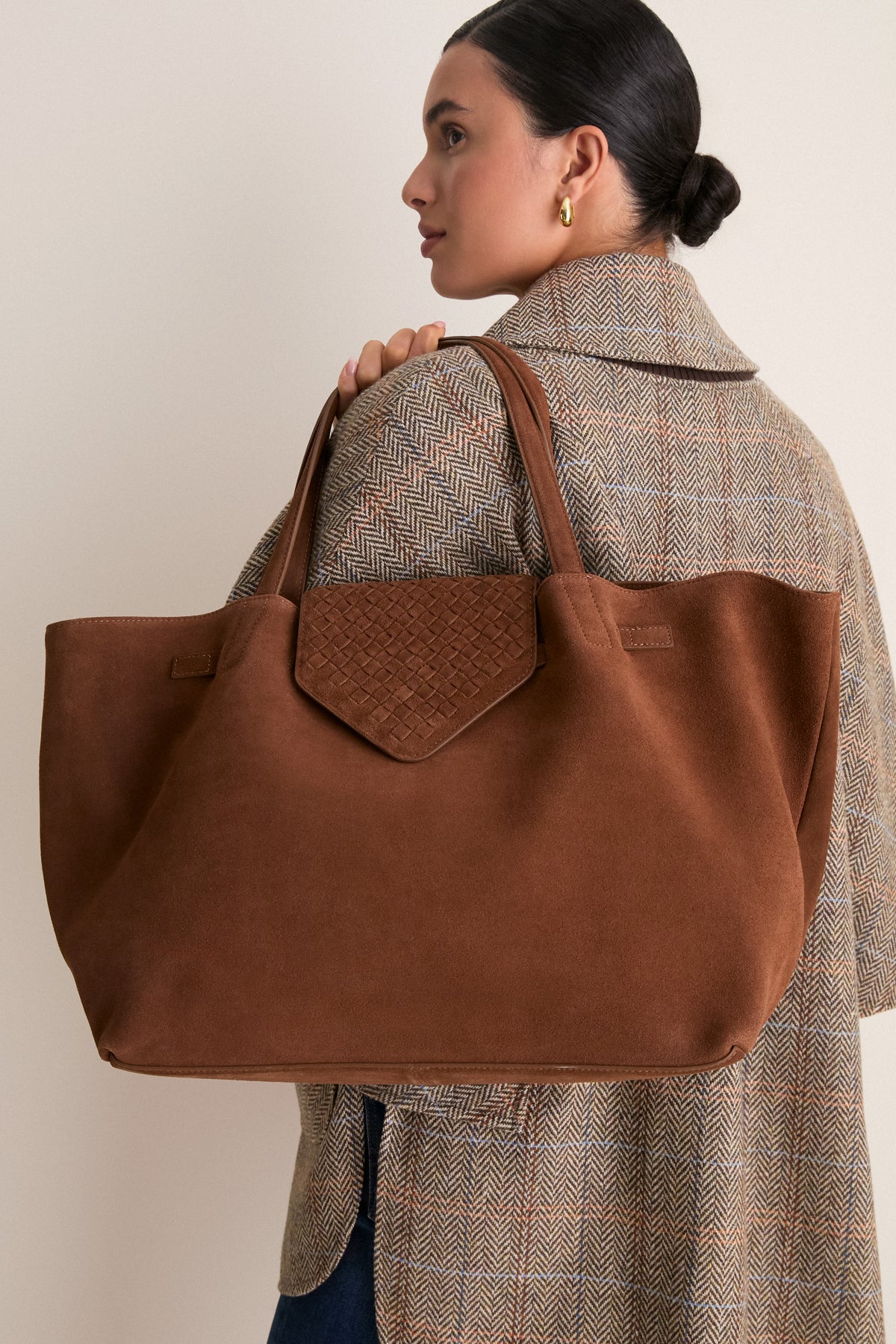 Cognac Suede Large Blaine Tote