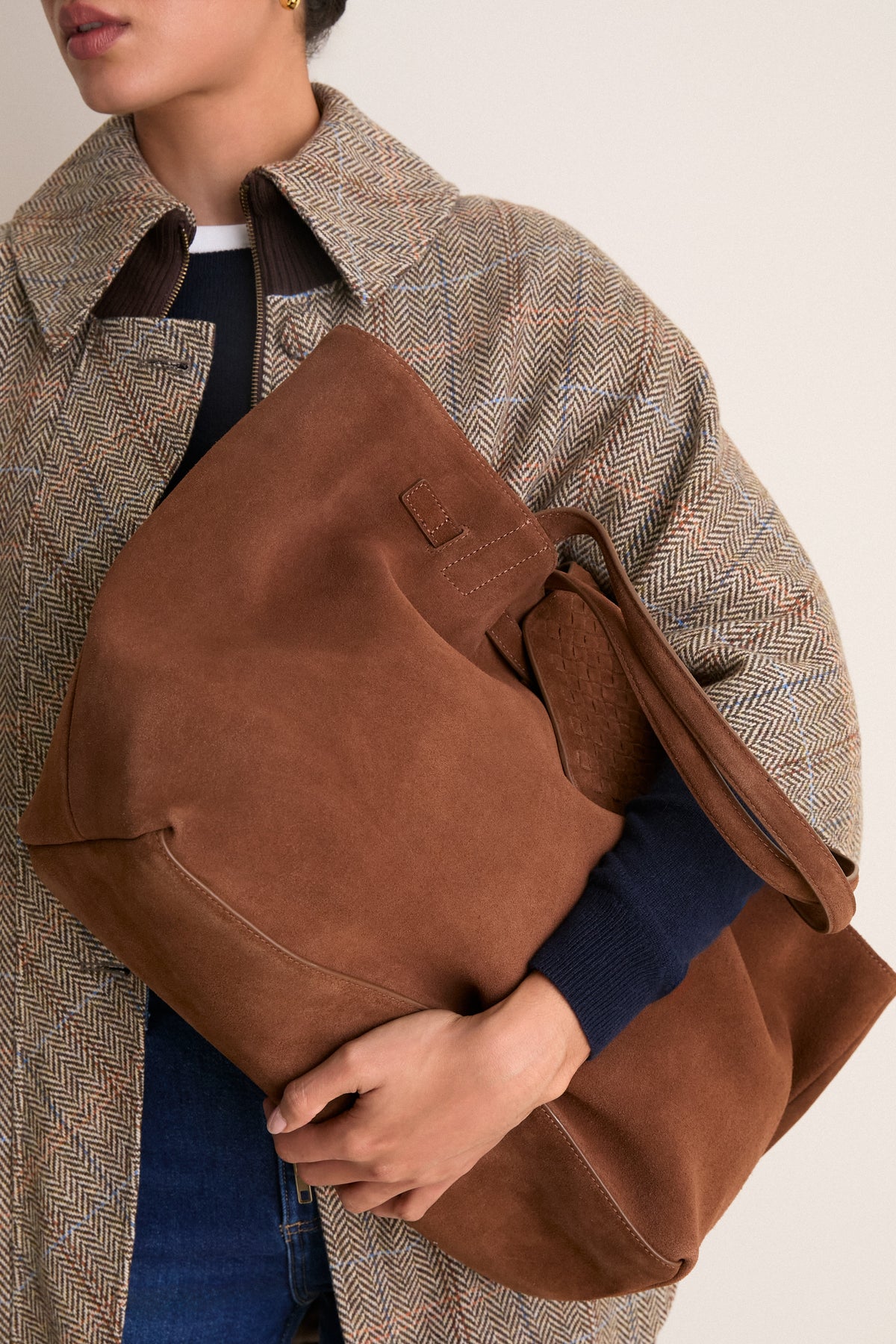 Cognac Suede Large Blaine Tote