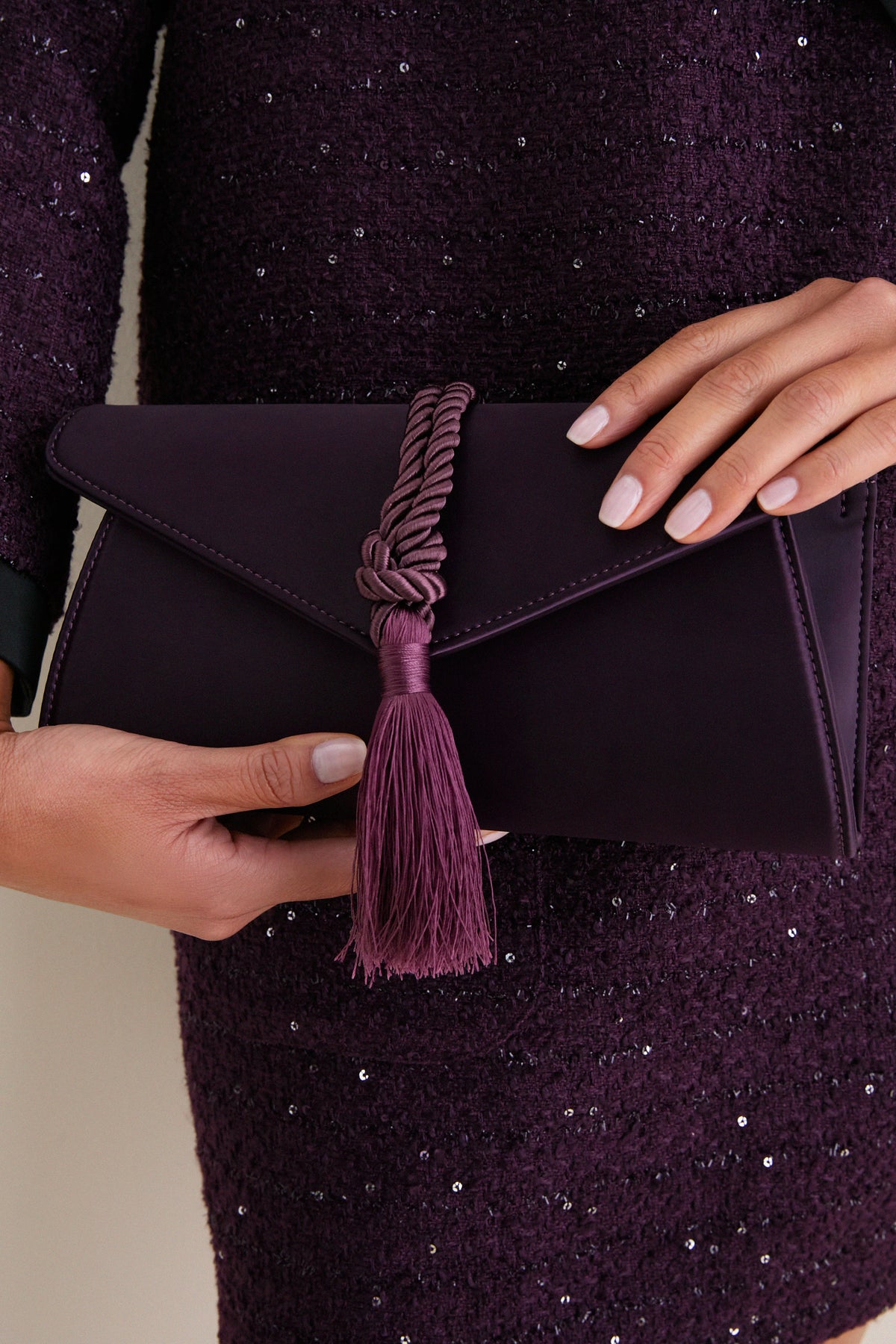 Plum Satin Gabrielle Clutch