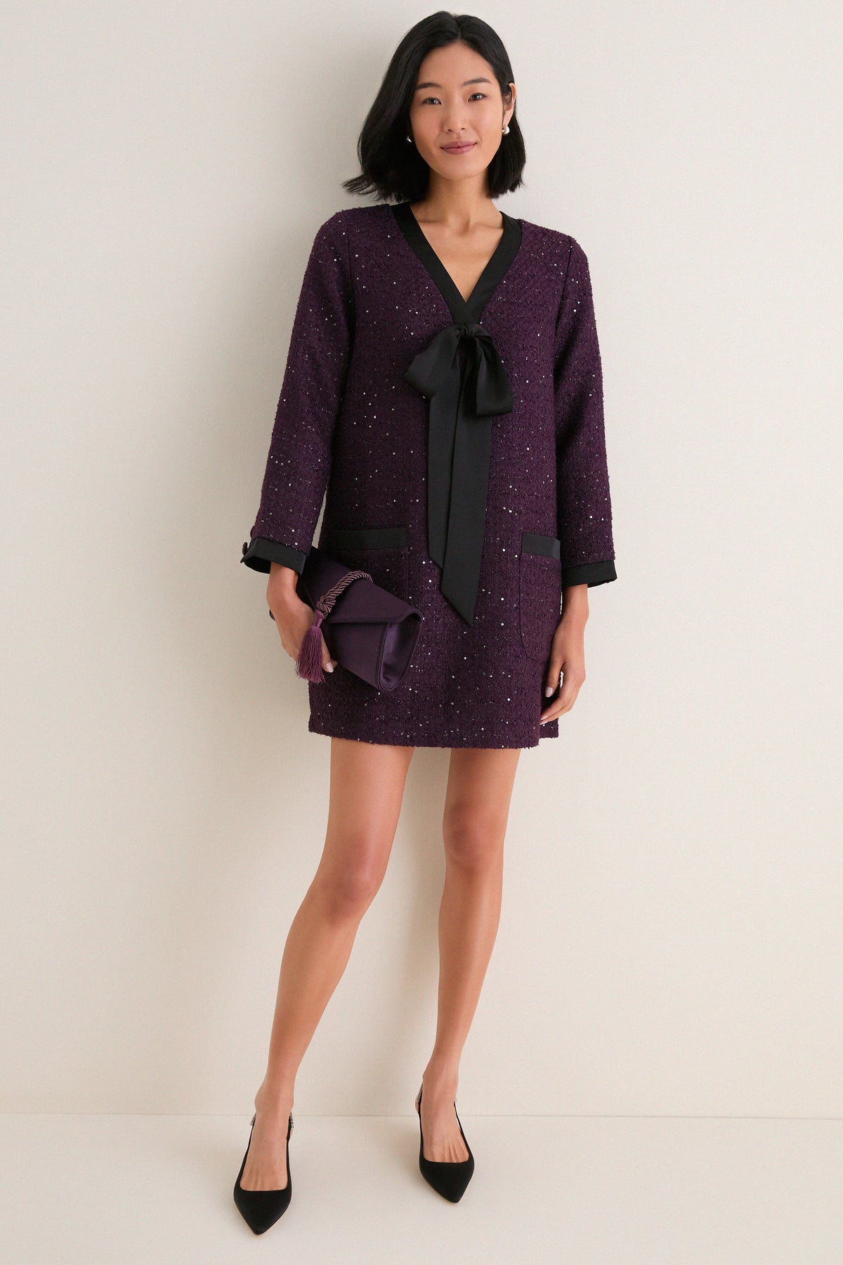 Plum Satin Gabrielle Clutch