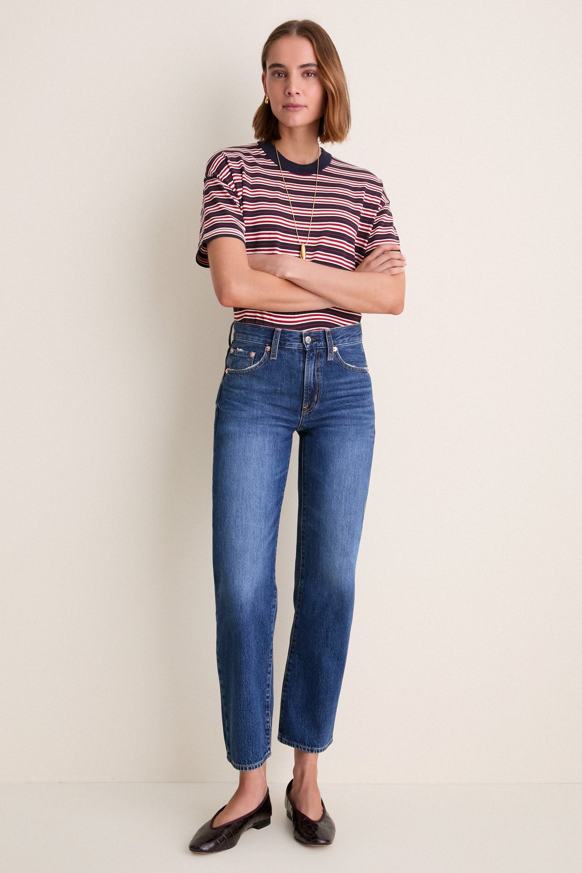Moonwave Lexi Mid Rise Bowed Straight