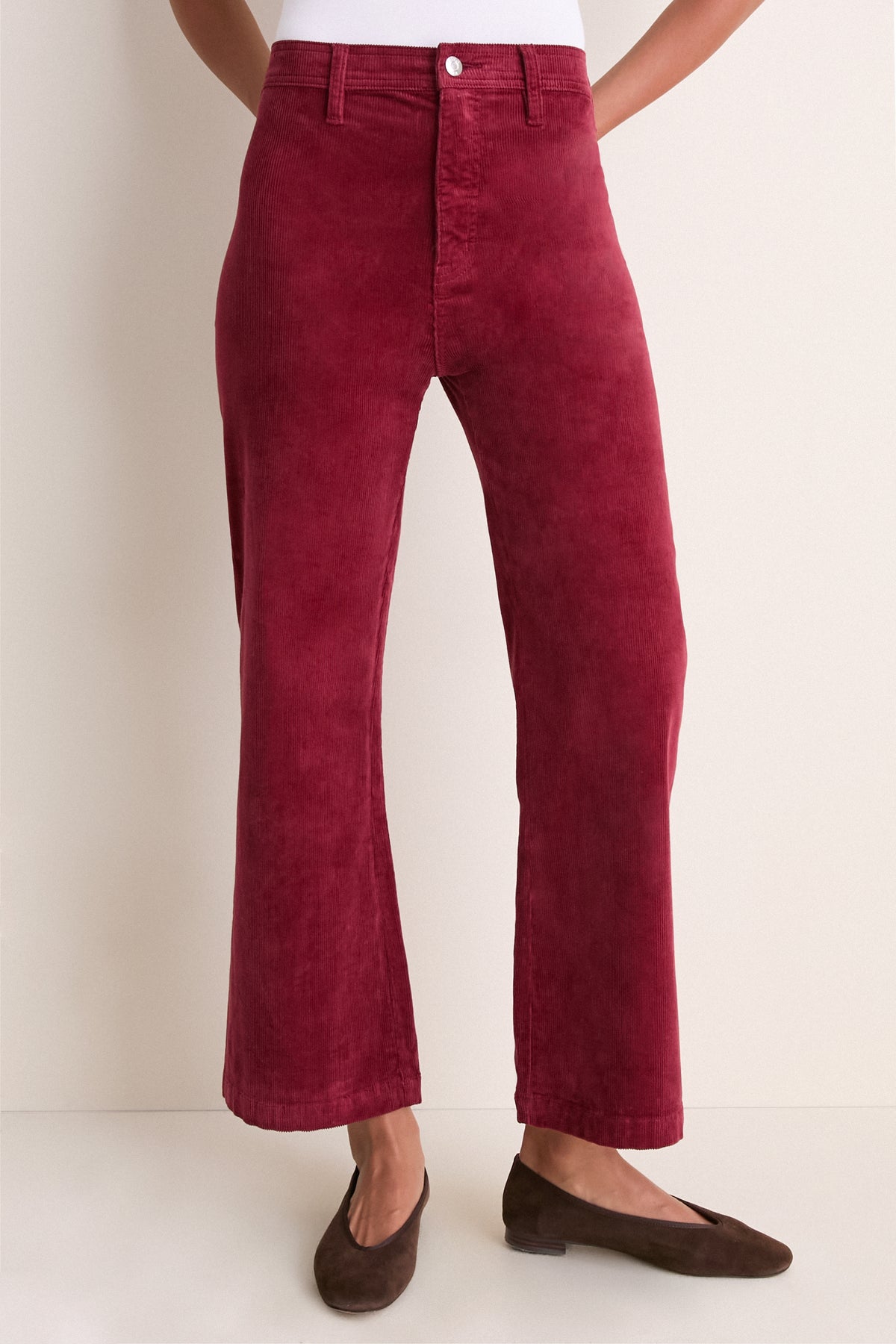Deep Crimson Penny Crop High Rise Wide Leg Cord