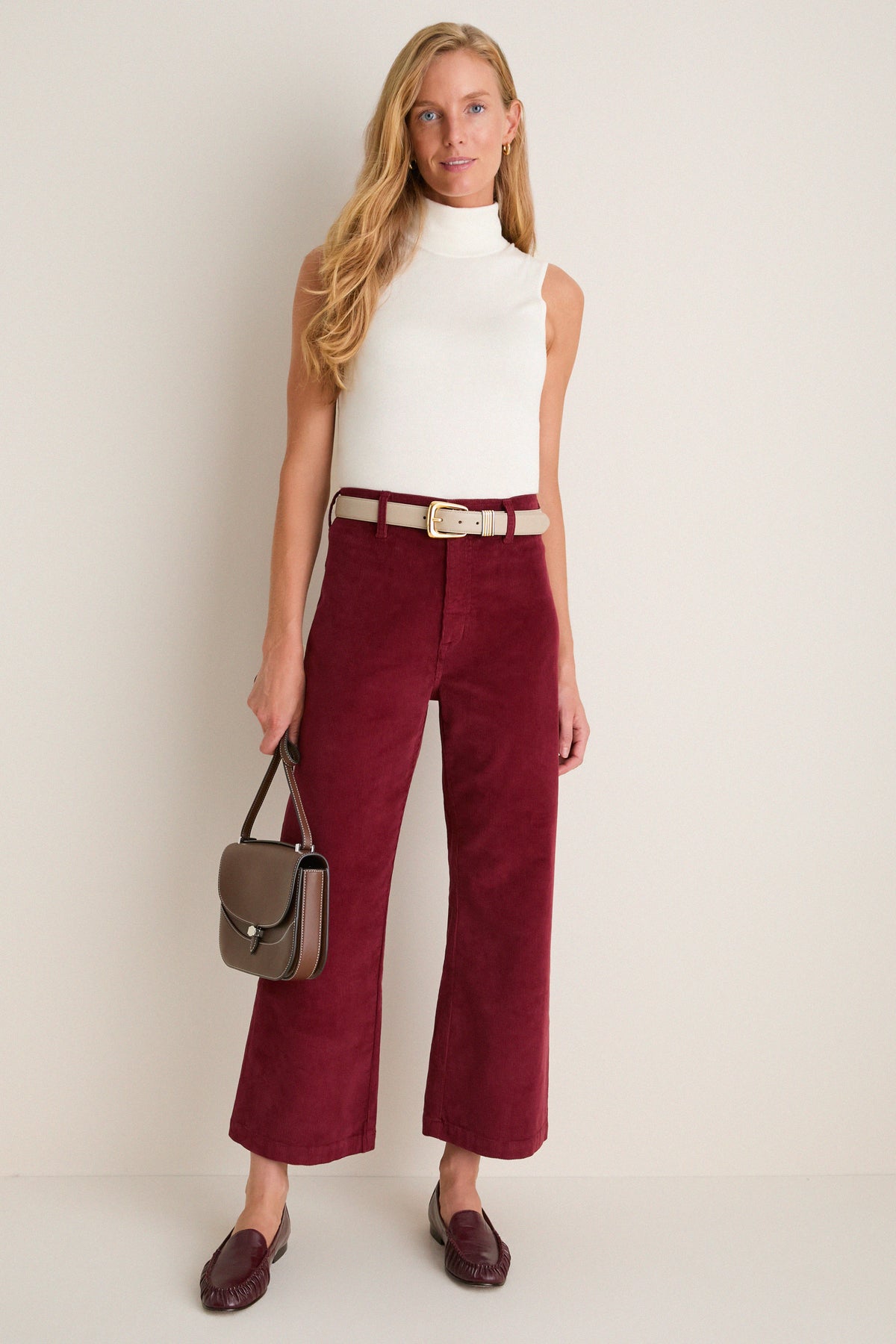 Deep Crimson Penny Crop High Rise Wide Leg Cord