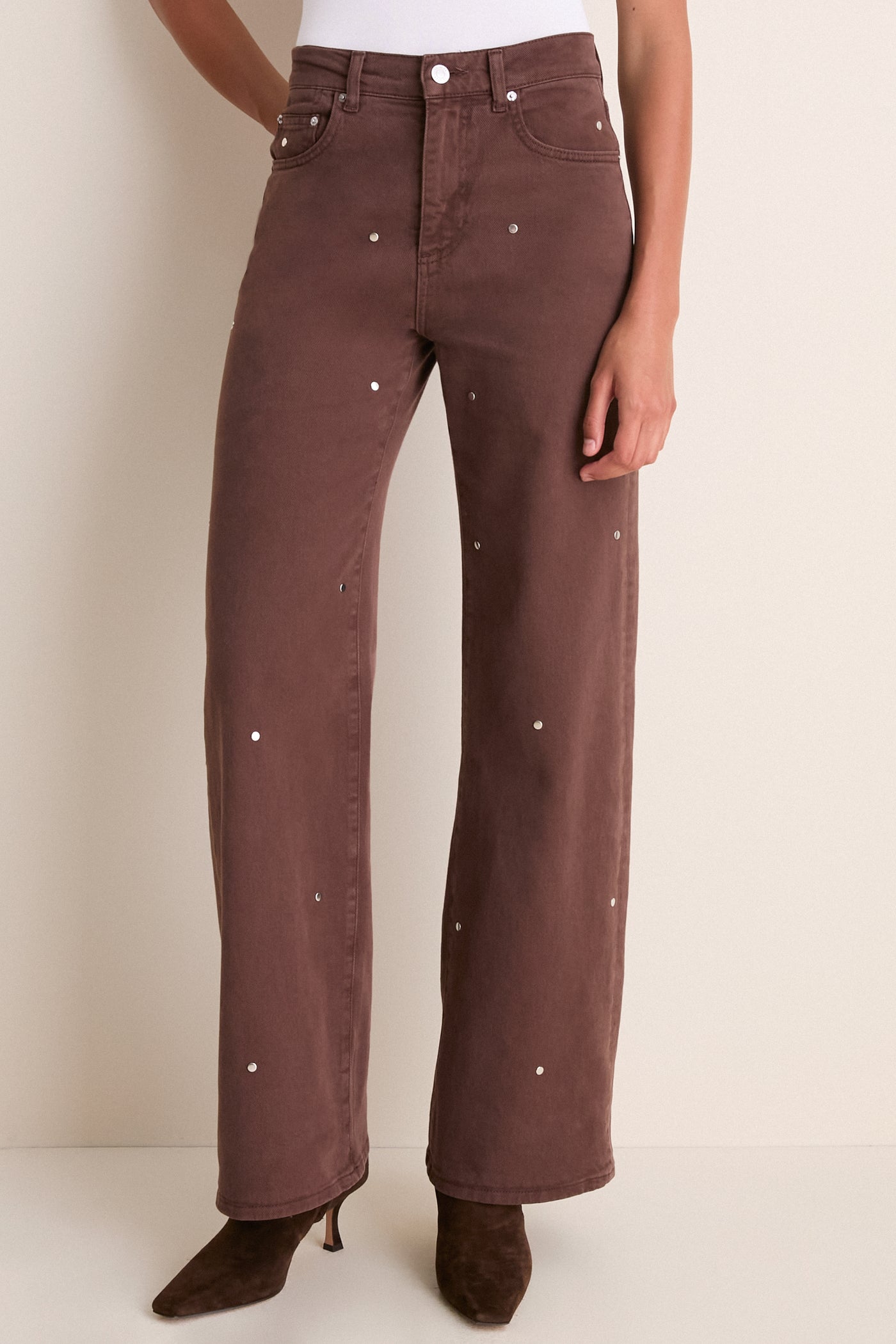 Chocolate Brown Studded Column Jean