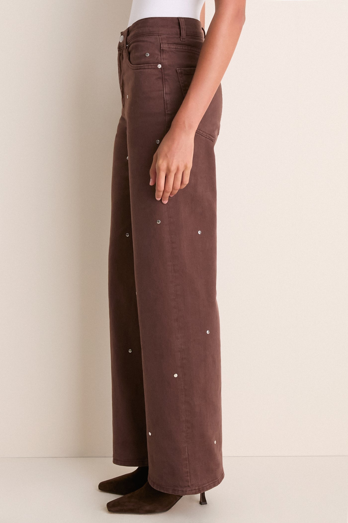 Chocolate Brown Studded Column Jean