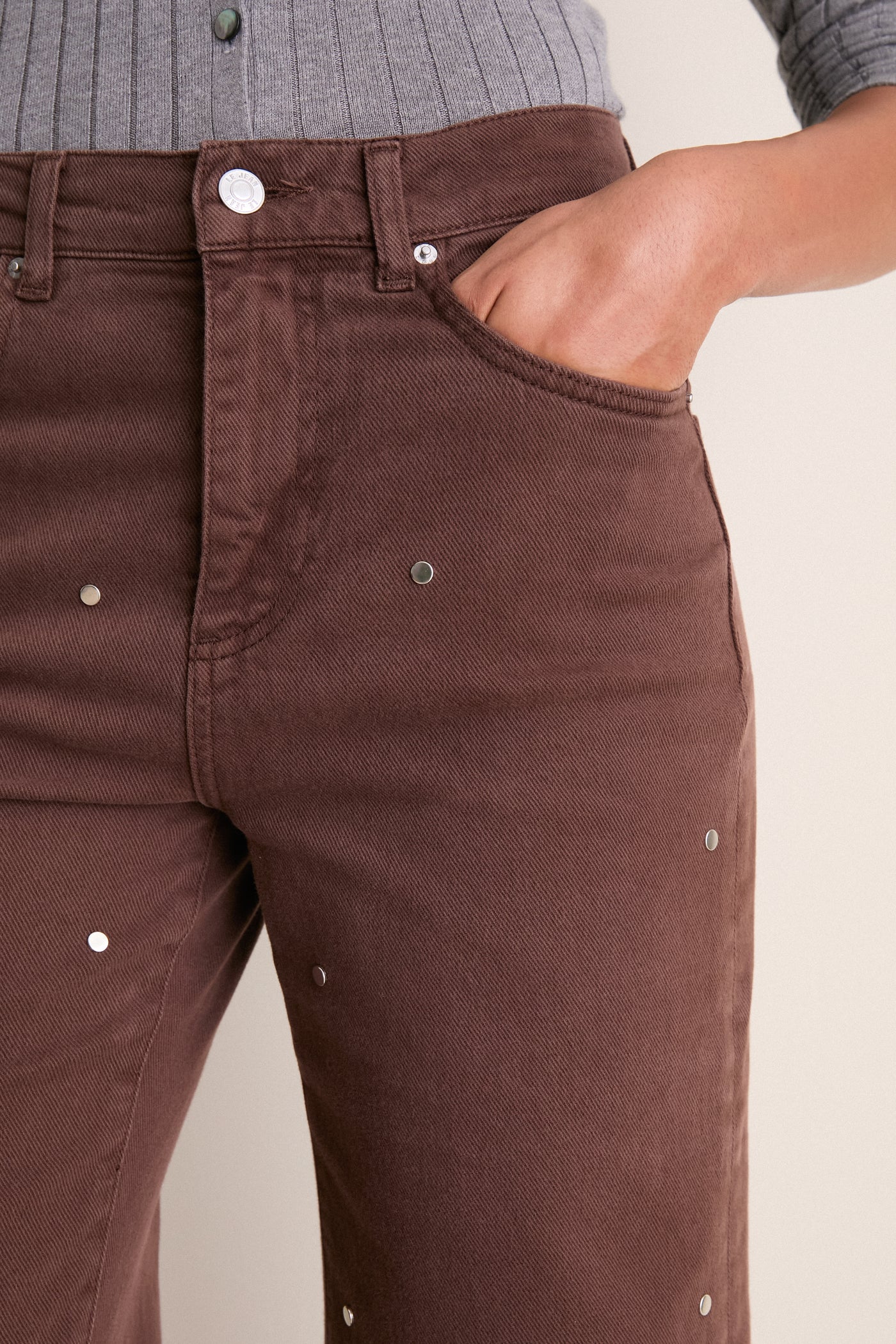 Chocolate Brown Studded Column Jean