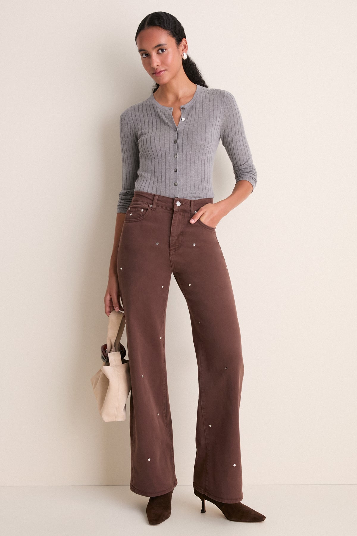 Chocolate Brown Studded Column Jean