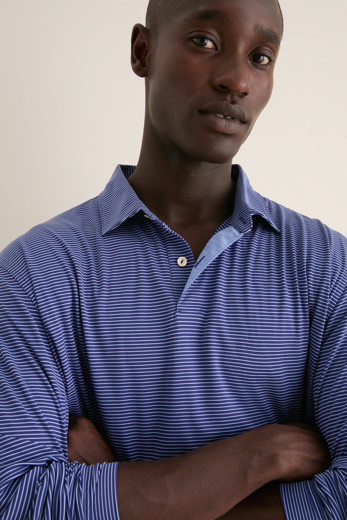 Sport Navy Featherweight Park Stripe Performance Long Sleeve Polo