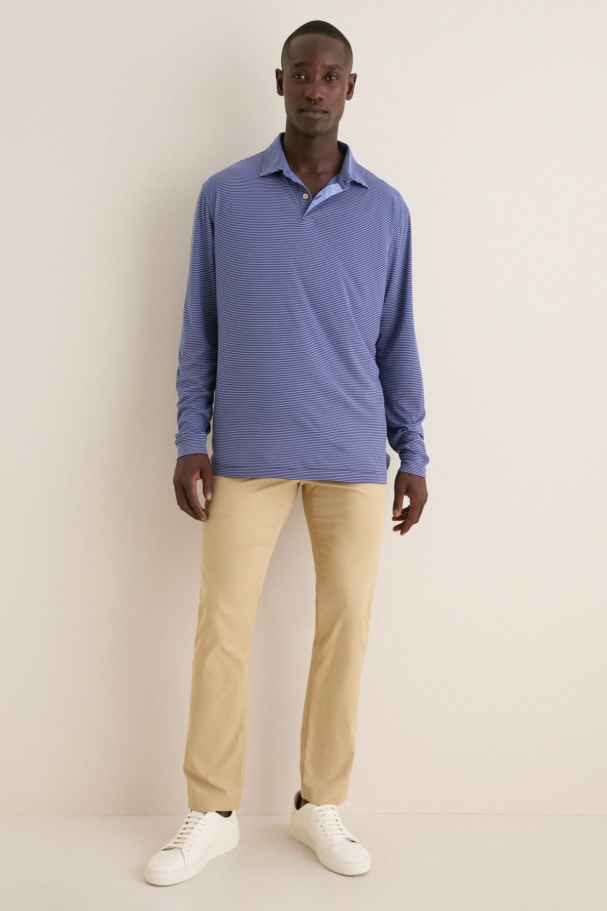 Sport Navy Featherweight Park Stripe Performance Long Sleeve Polo