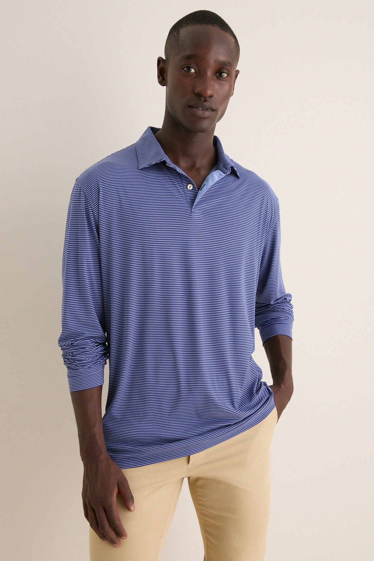 Sport Navy Featherweight Park Stripe Performance Long Sleeve Polo
