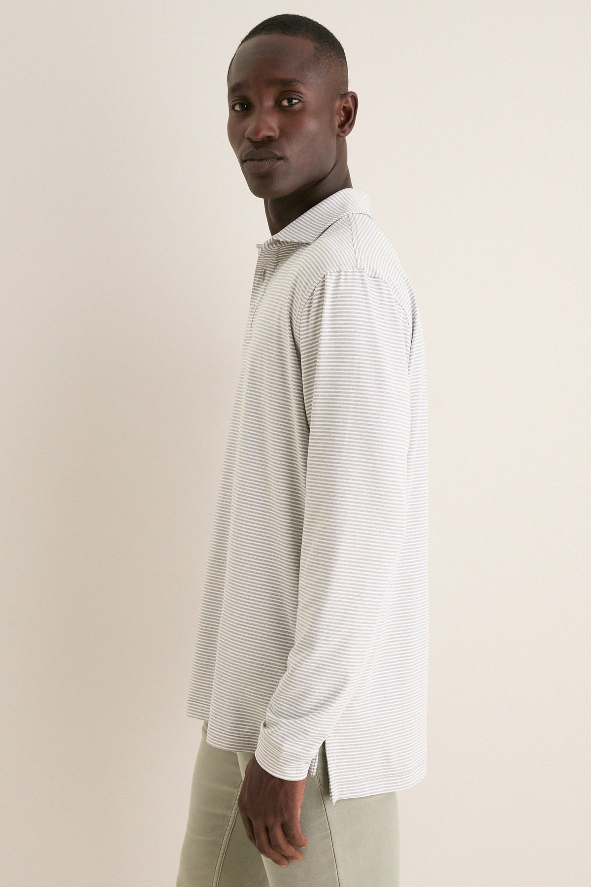 Gale Gray Lyons Stripe Performance Long Sleeve Polo