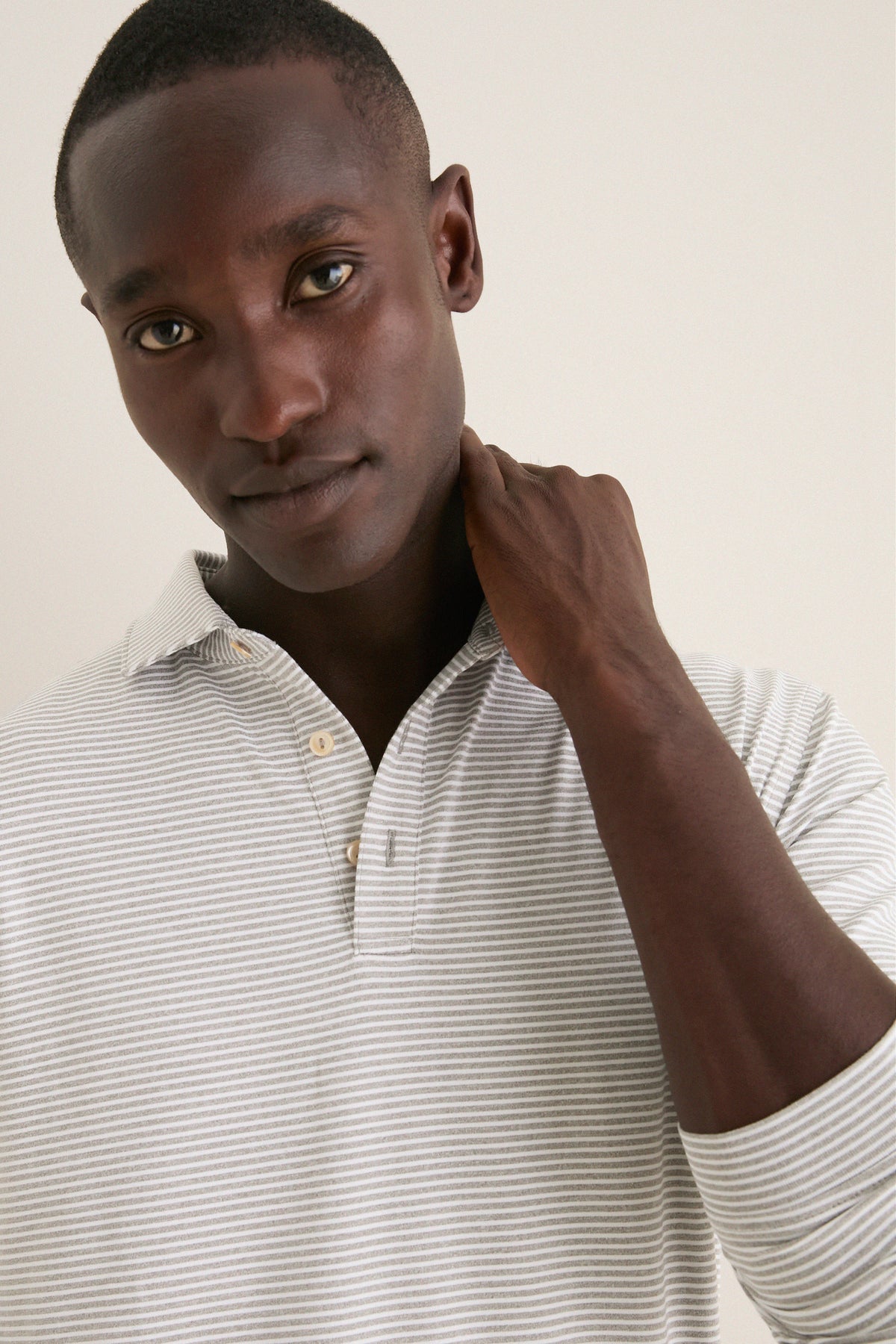 Gale Gray Lyons Stripe Performance Long Sleeve Polo