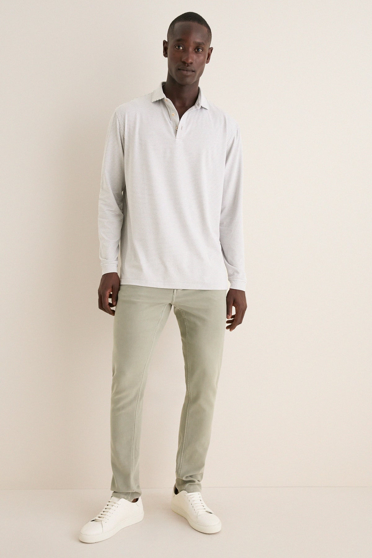 Gale Gray Lyons Stripe Performance Long Sleeve Polo